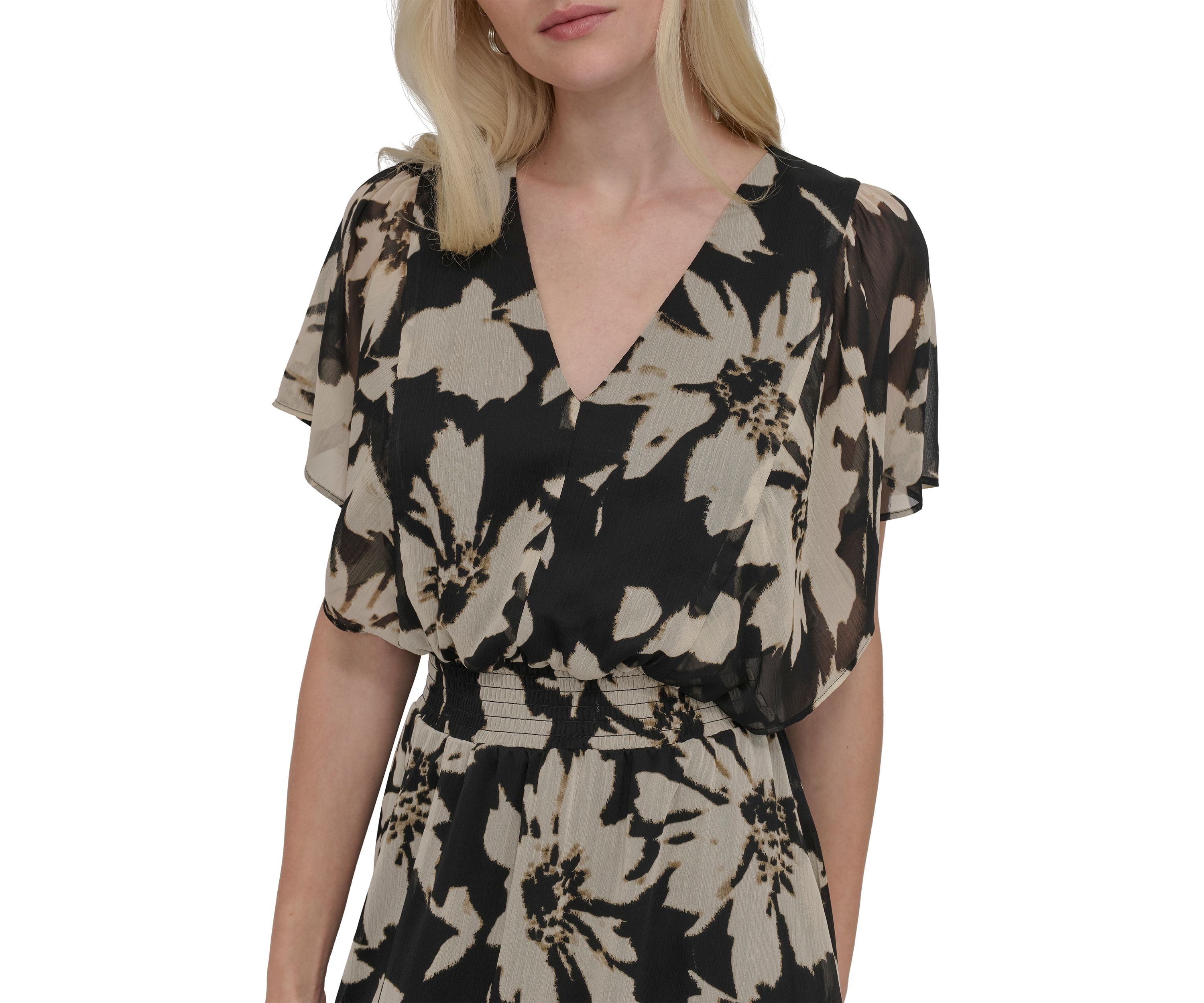 Womens Floral Printed Fit and Flare Midi Dress