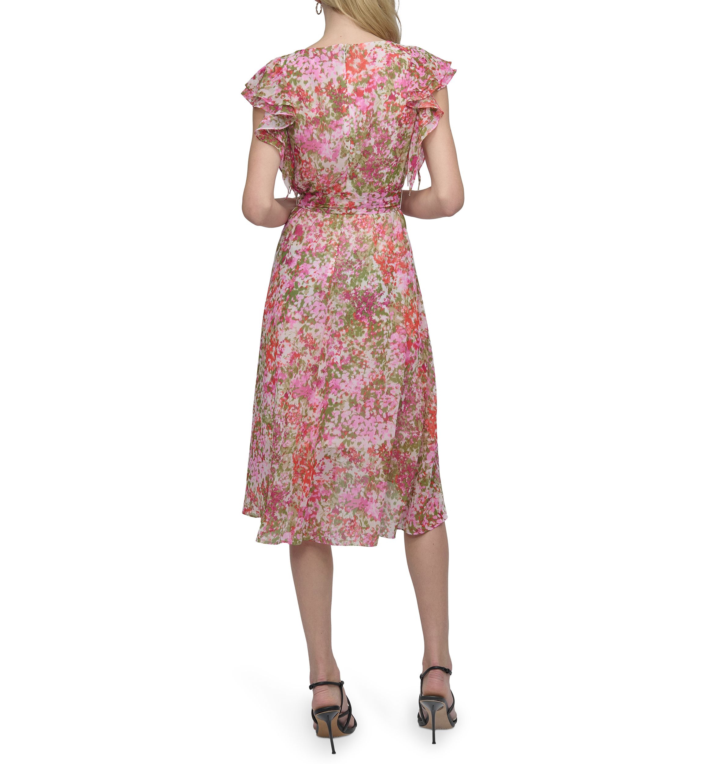 Womens Floral Printed V-Neck A-Line Dress