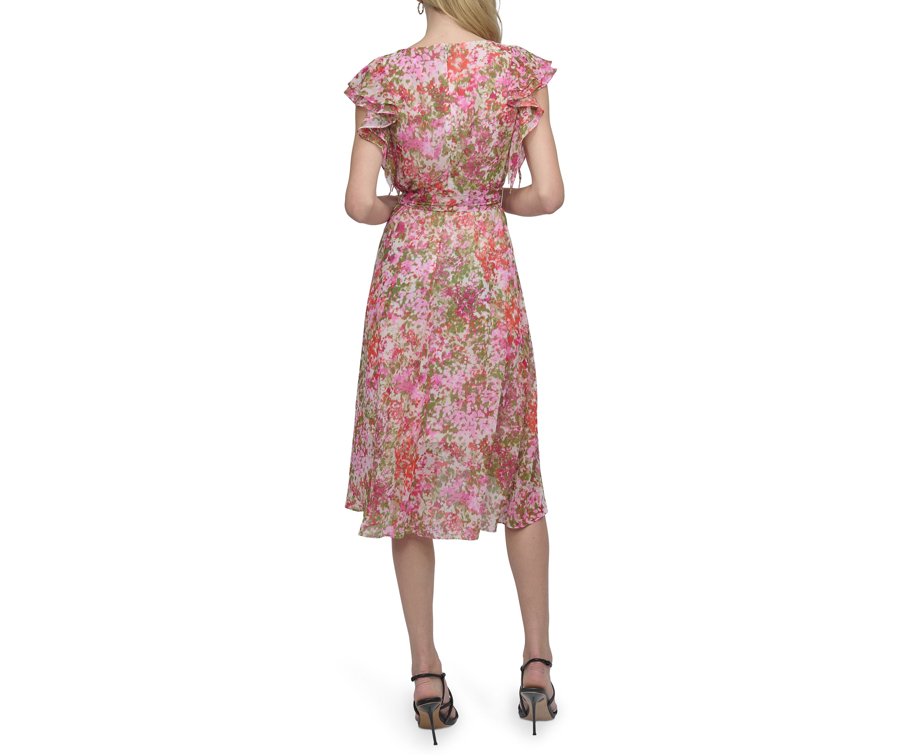 Womens Floral Printed V-Neck A-Line Dress