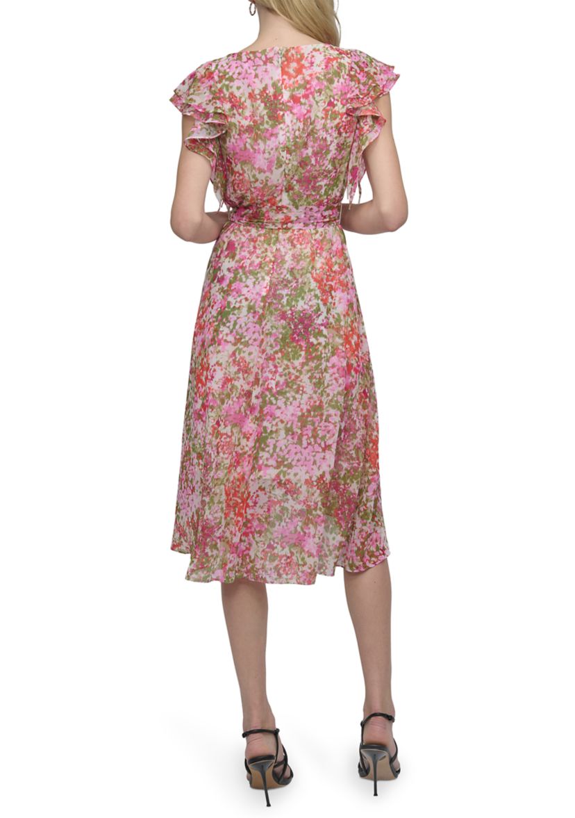 Womens Floral Printed V-Neck A-Line Dress