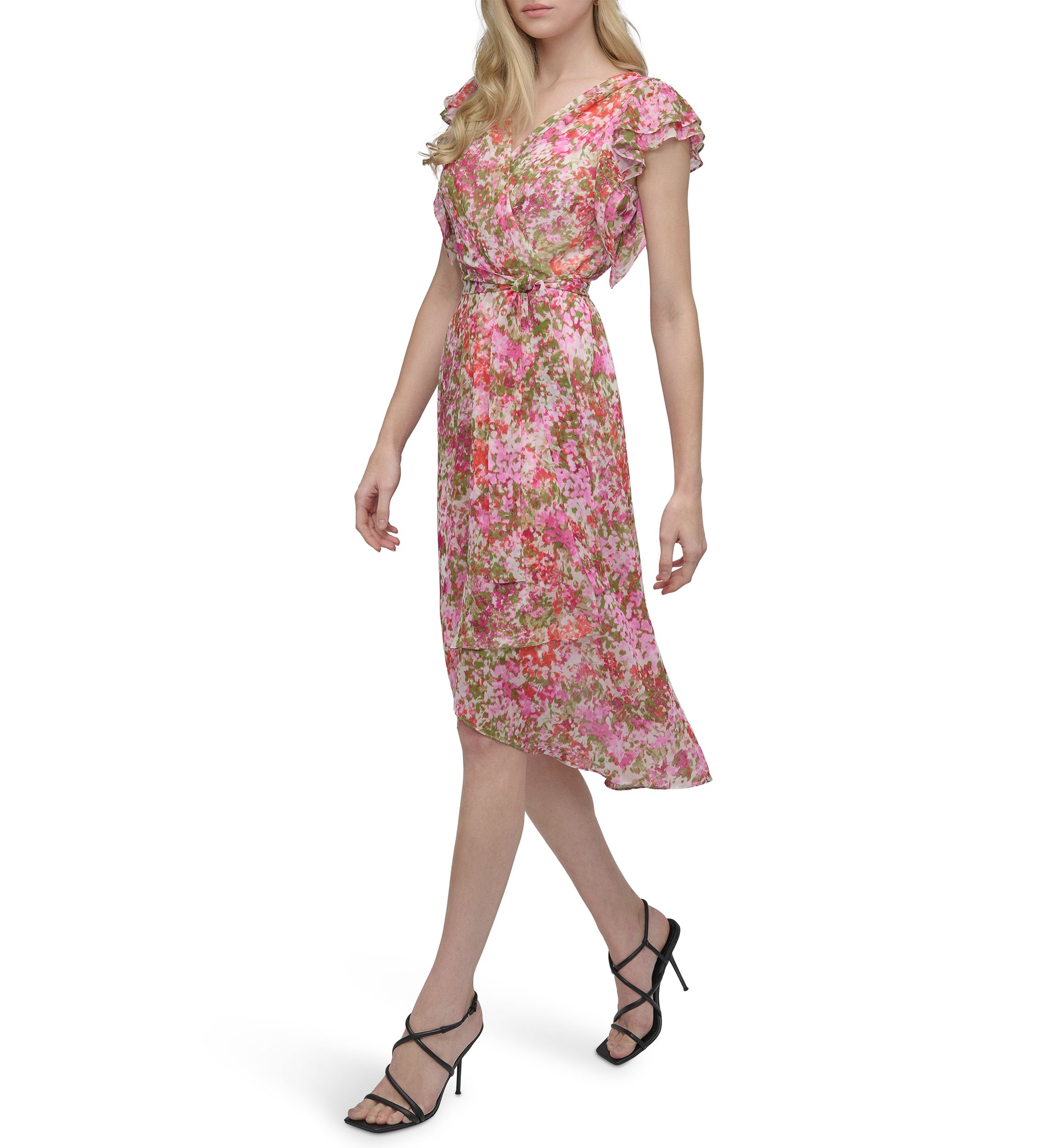 Womens Floral Printed V-Neck A-Line Dress