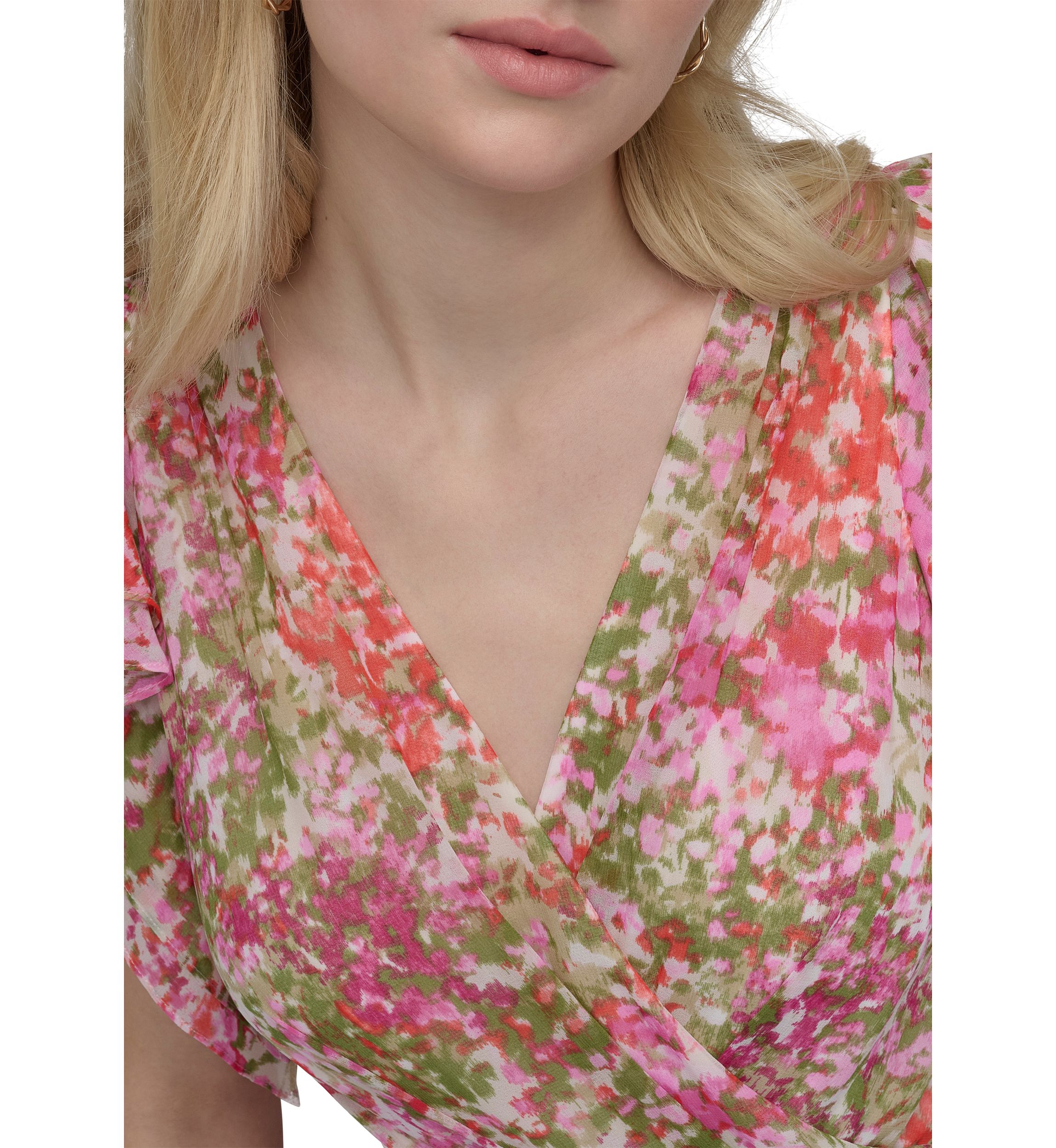 Womens Floral Printed V-Neck A-Line Dress