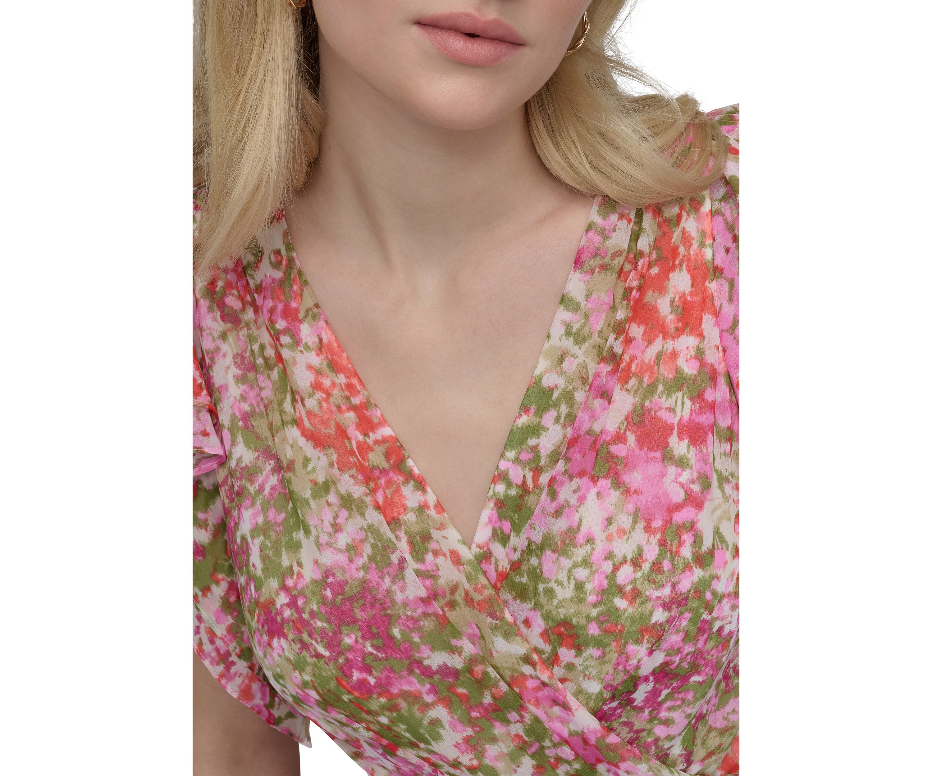Womens Floral Printed V-Neck A-Line Dress