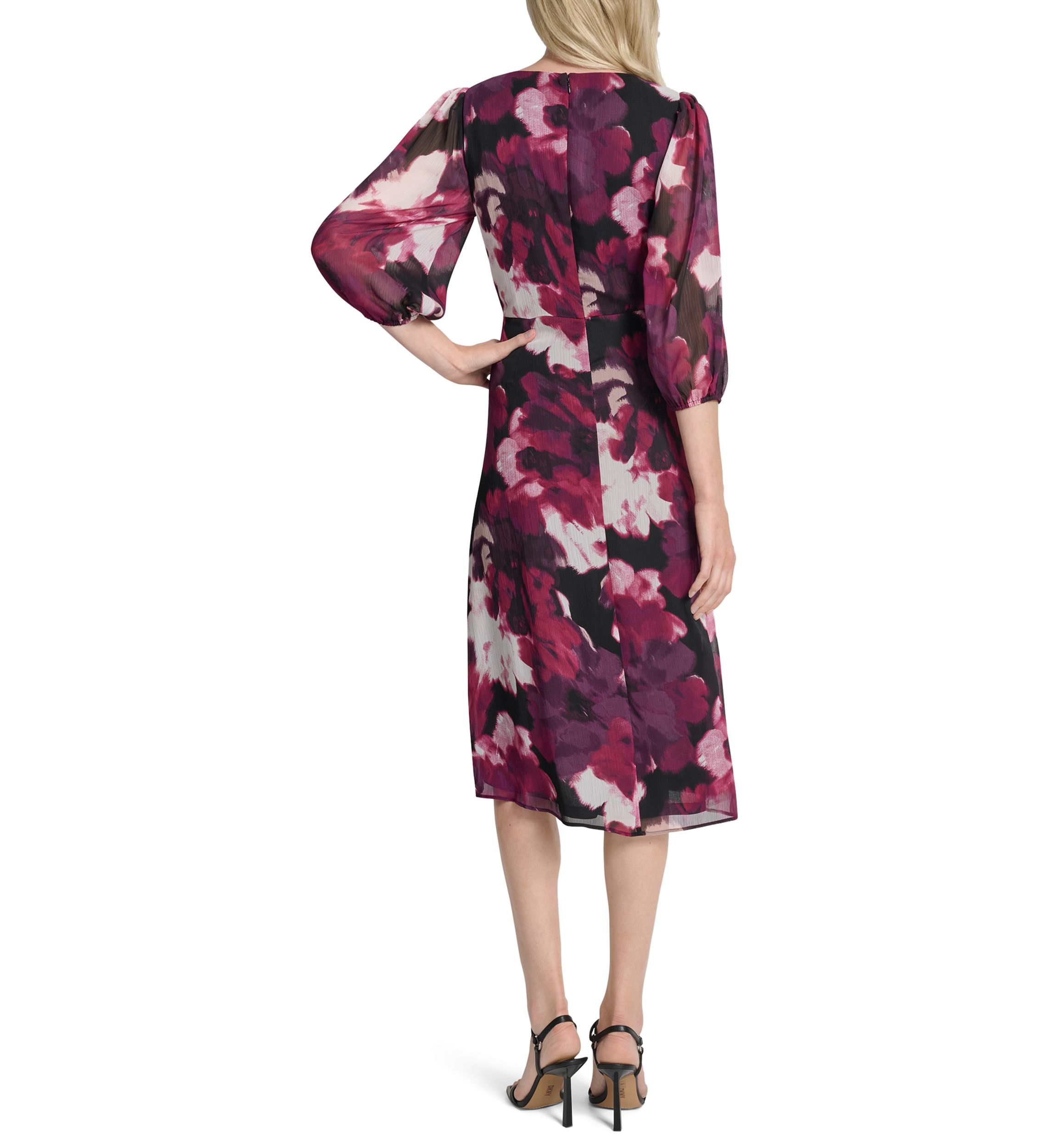 Womens V-Neck Floral Print Chiffon A-Line Dress