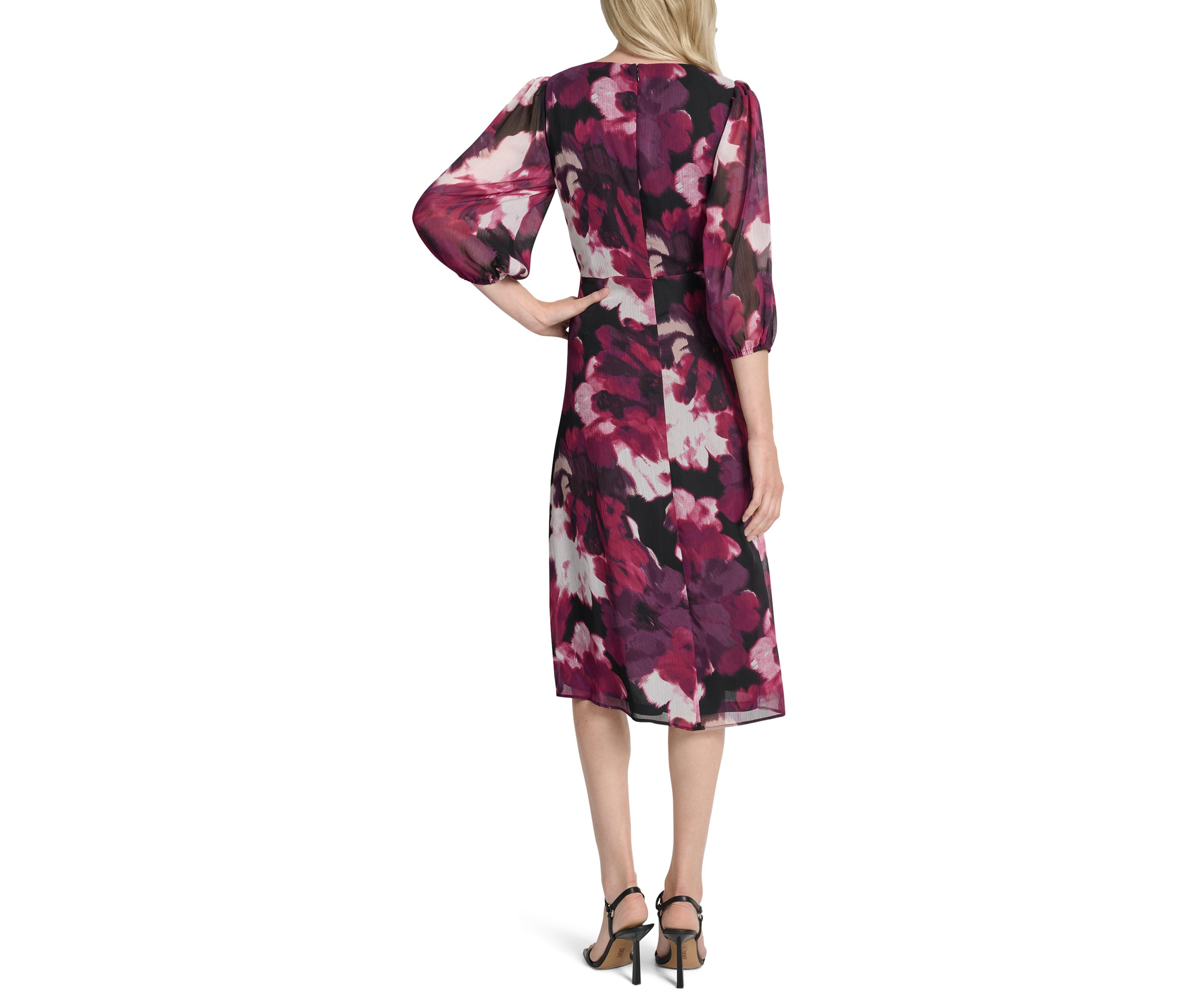 Womens V-Neck Floral Print Chiffon A-Line Dress