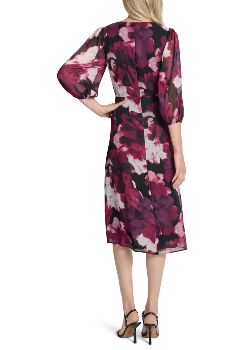 Womens V-Neck Floral Print Chiffon A-Line Dress
