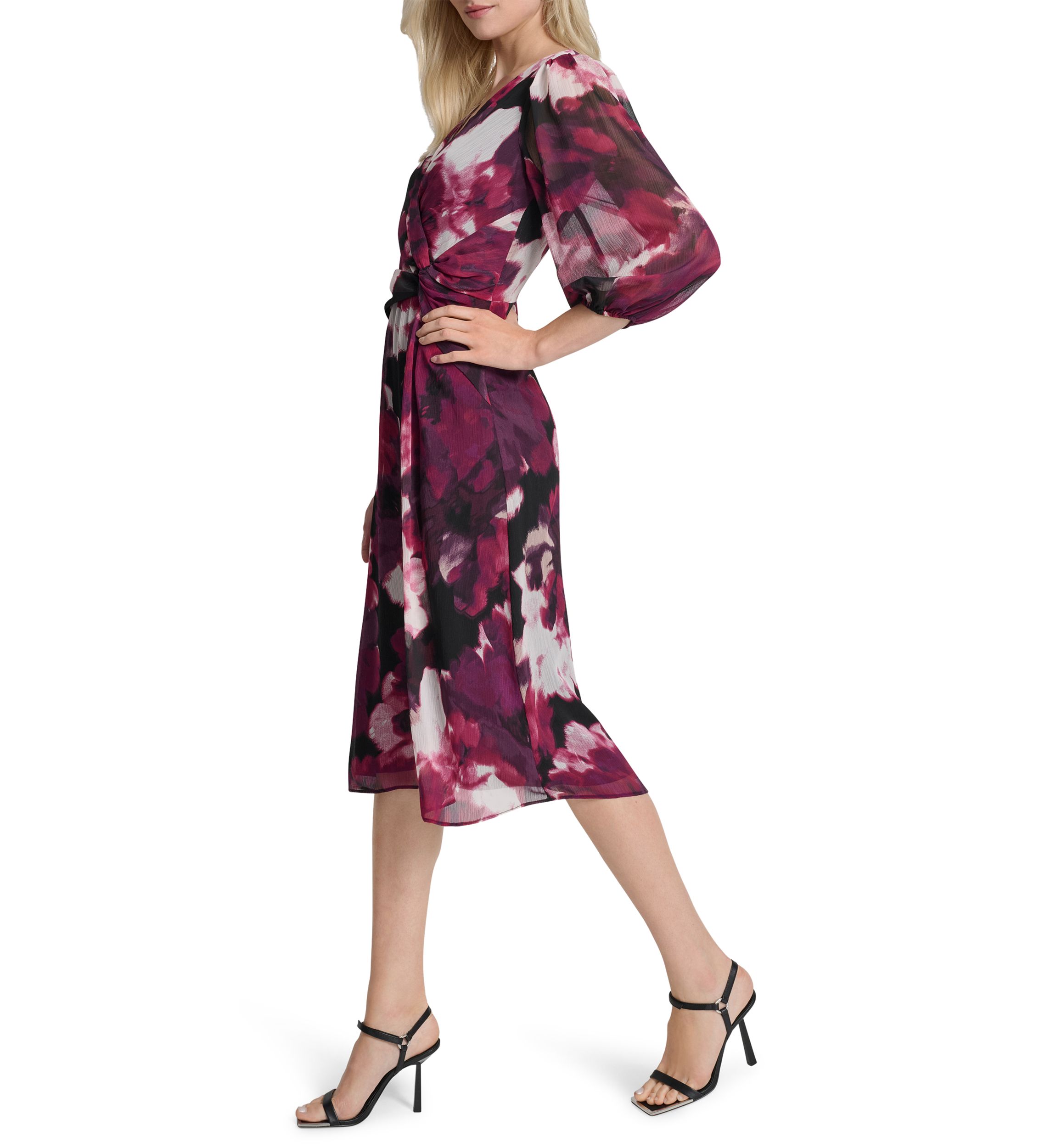 Womens V-Neck Floral Print Chiffon A-Line Dress
