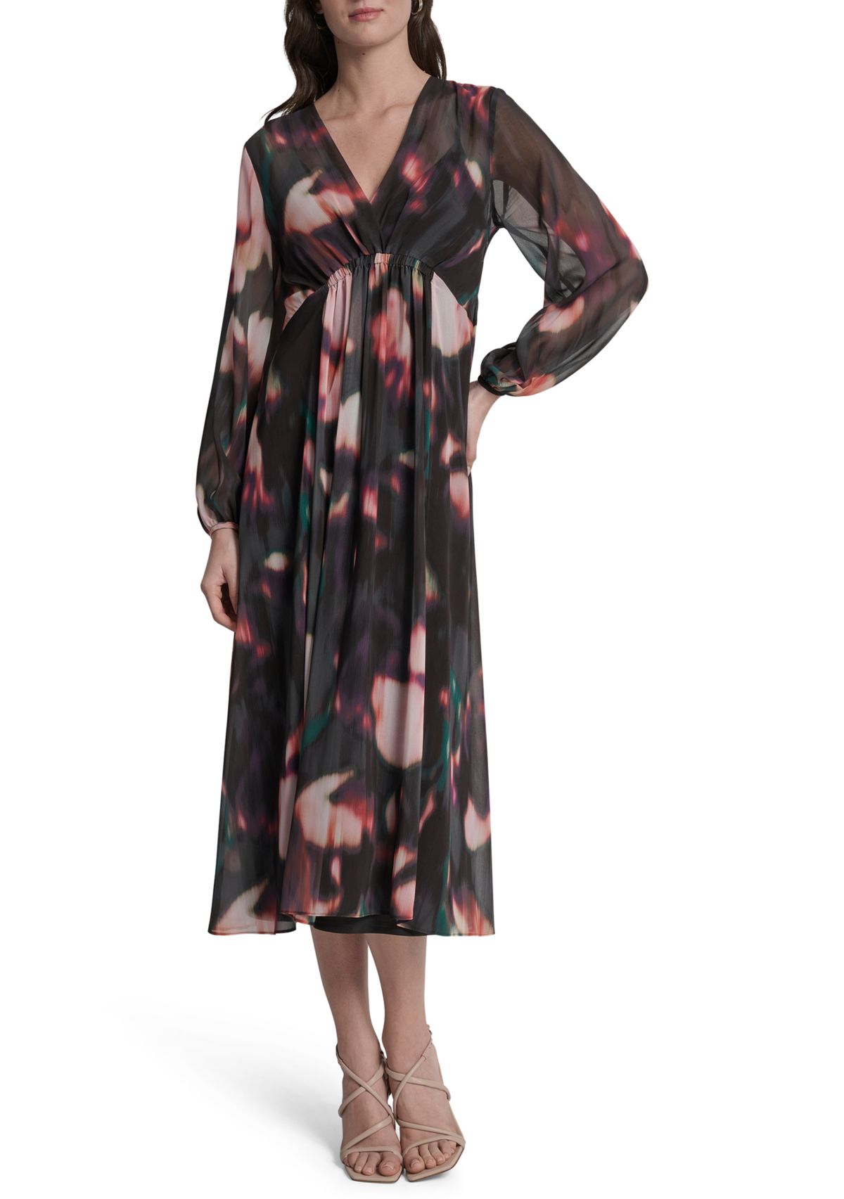 Womens Floral Print Chiffon A-Line Dress