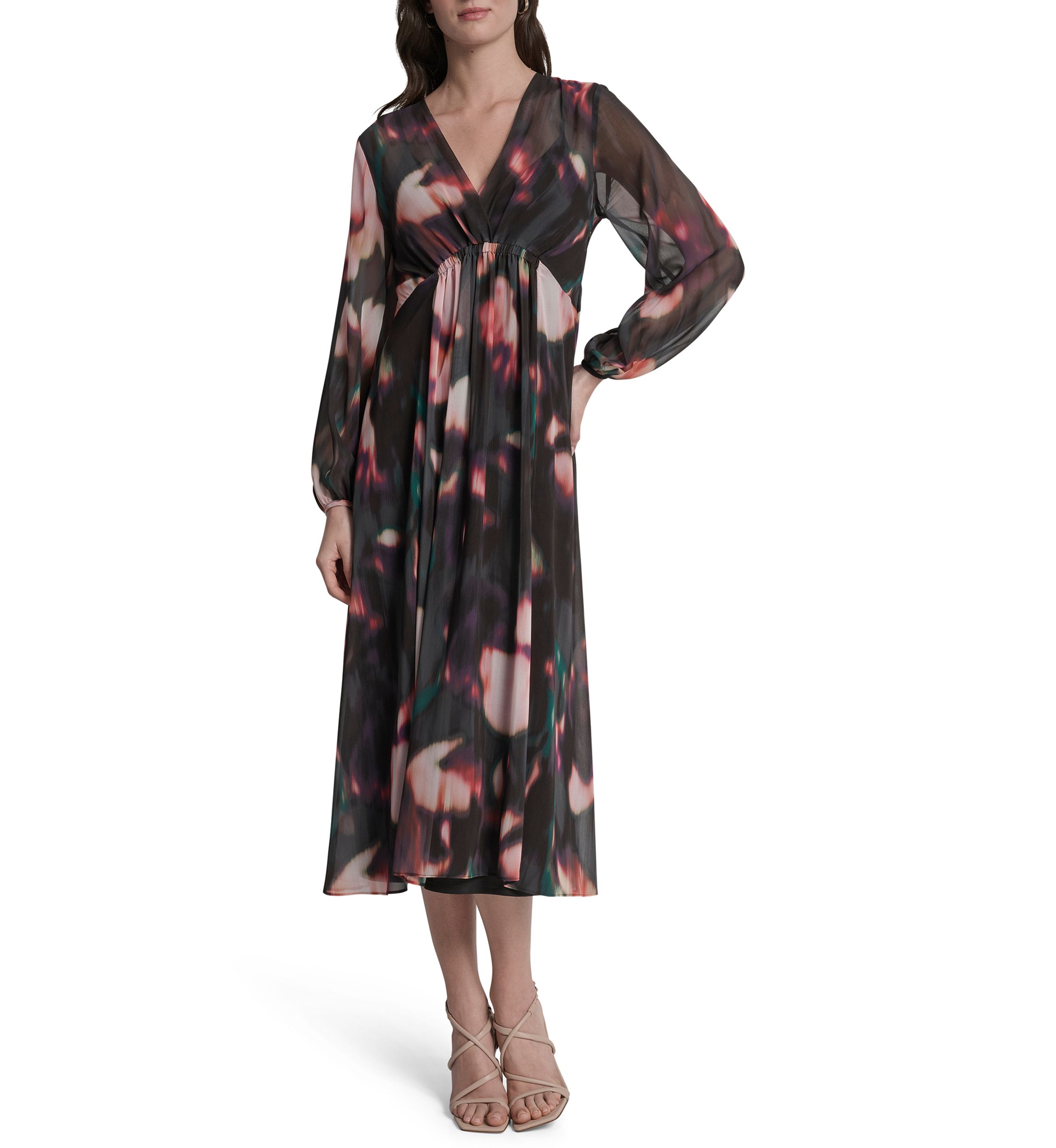 Womens Floral Print Chiffon A-Line Dress