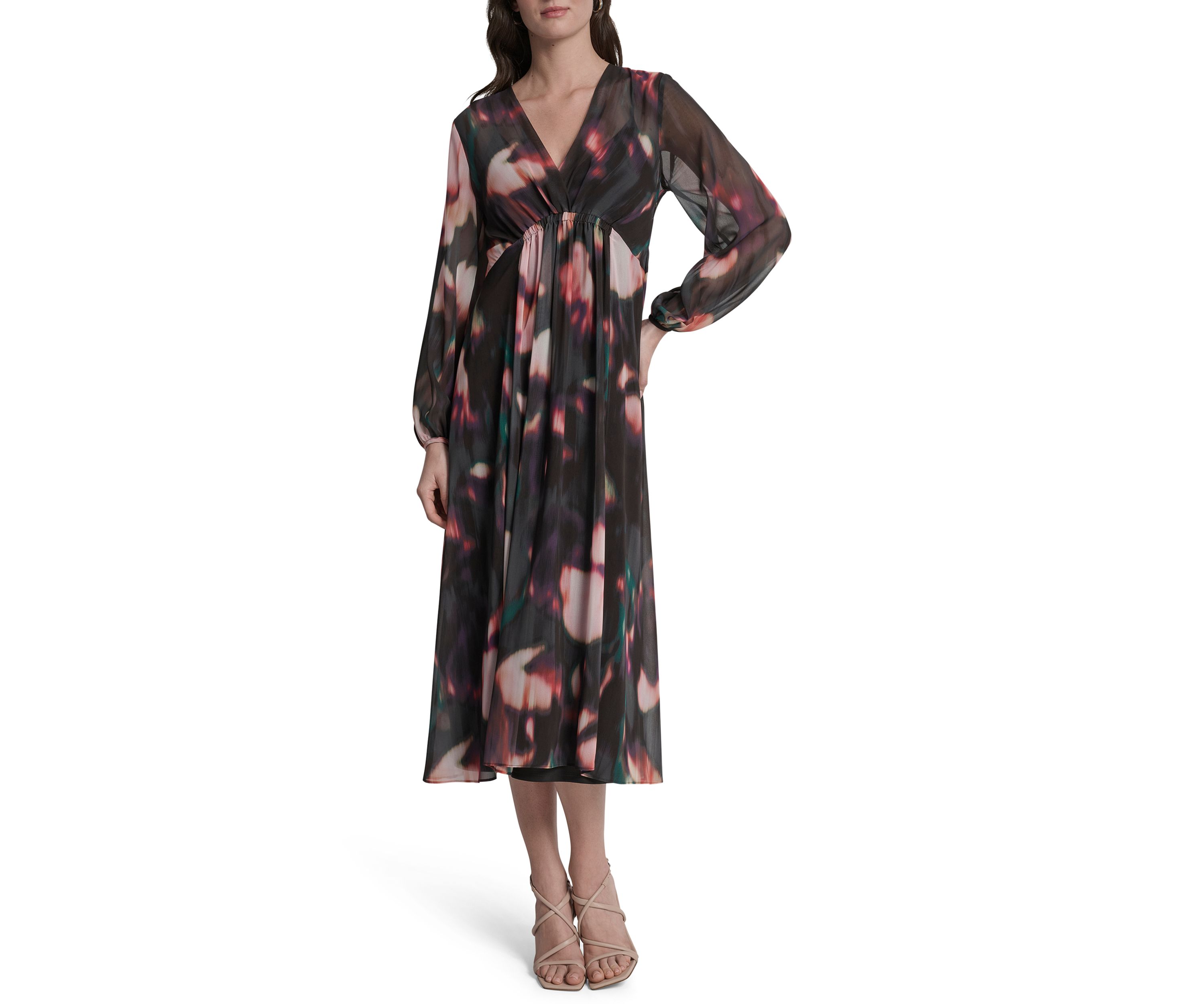 Womens Floral Print Chiffon A-Line Dress