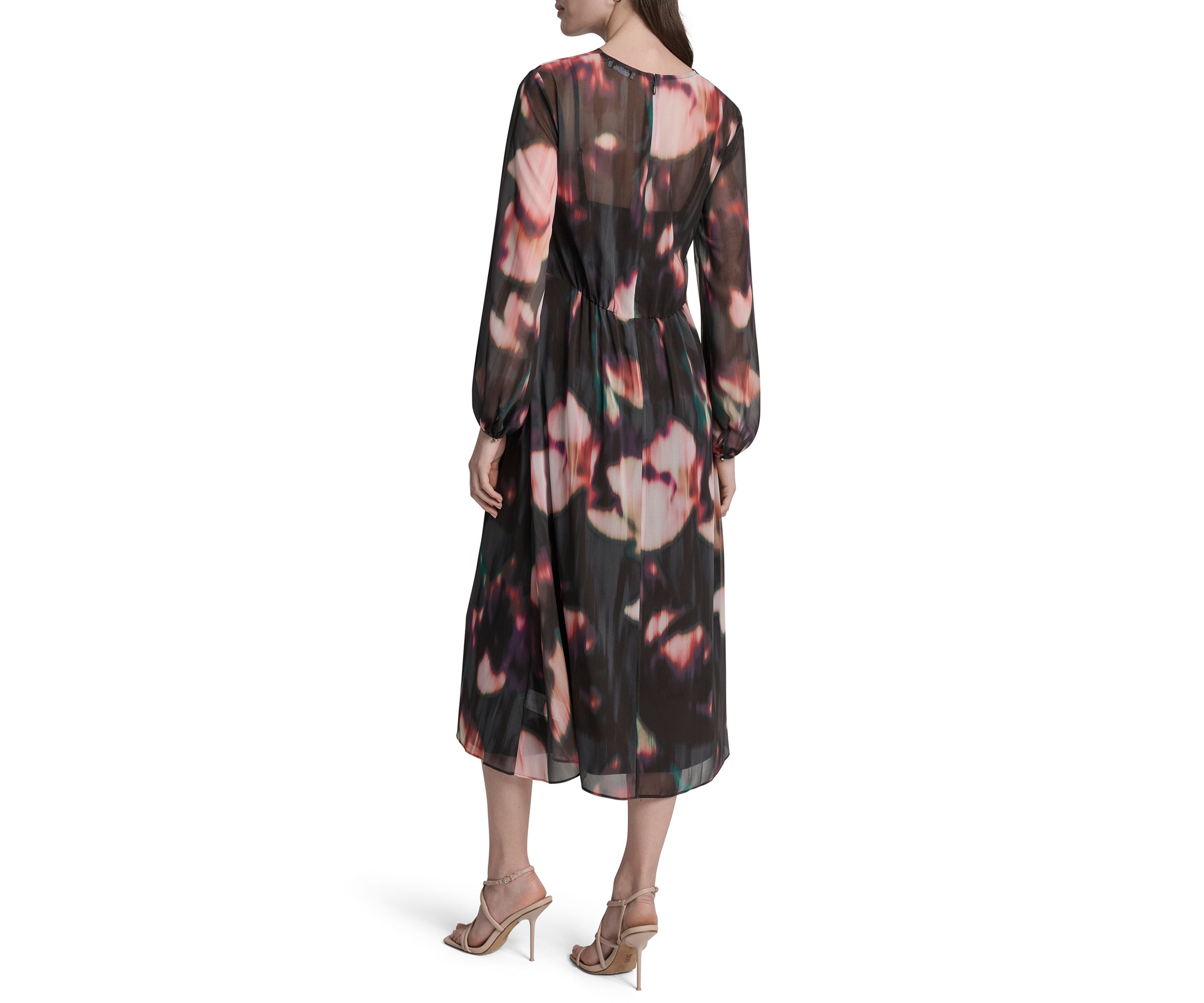 Womens Floral Print Chiffon A-Line Dress