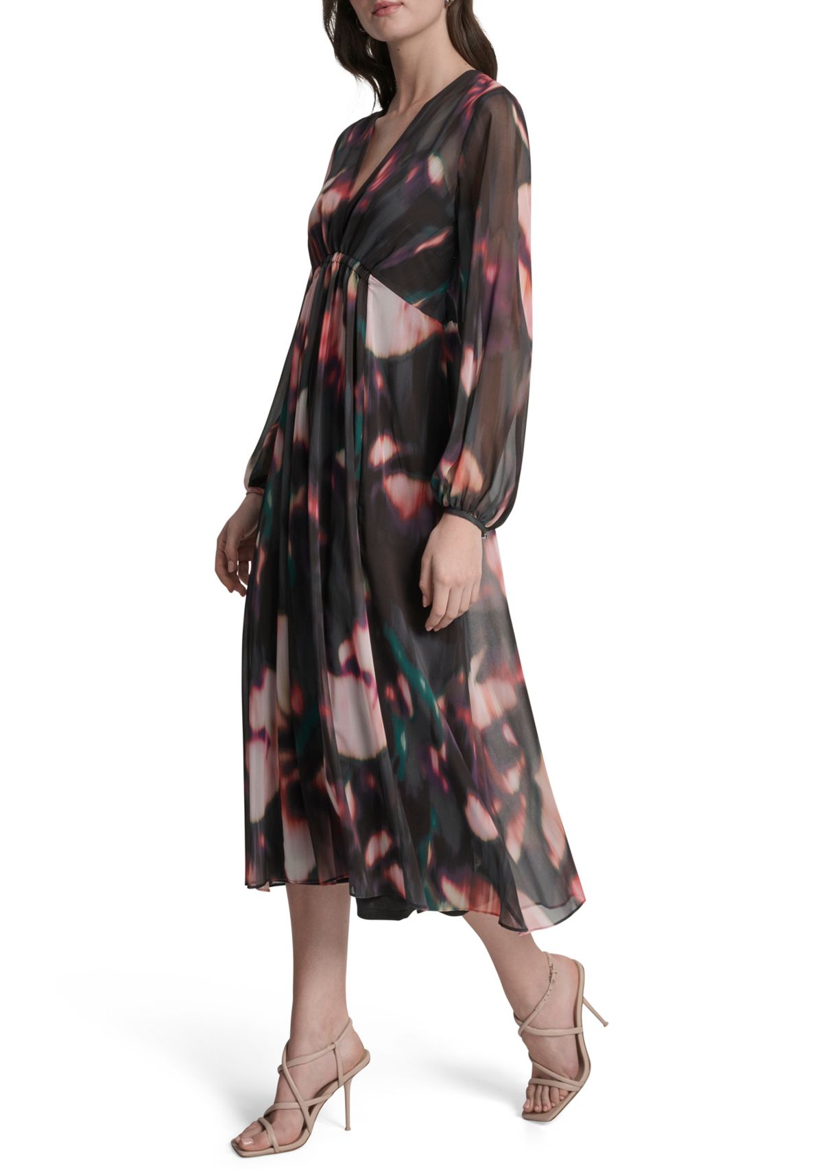 Womens Floral Print Chiffon A-Line Dress
