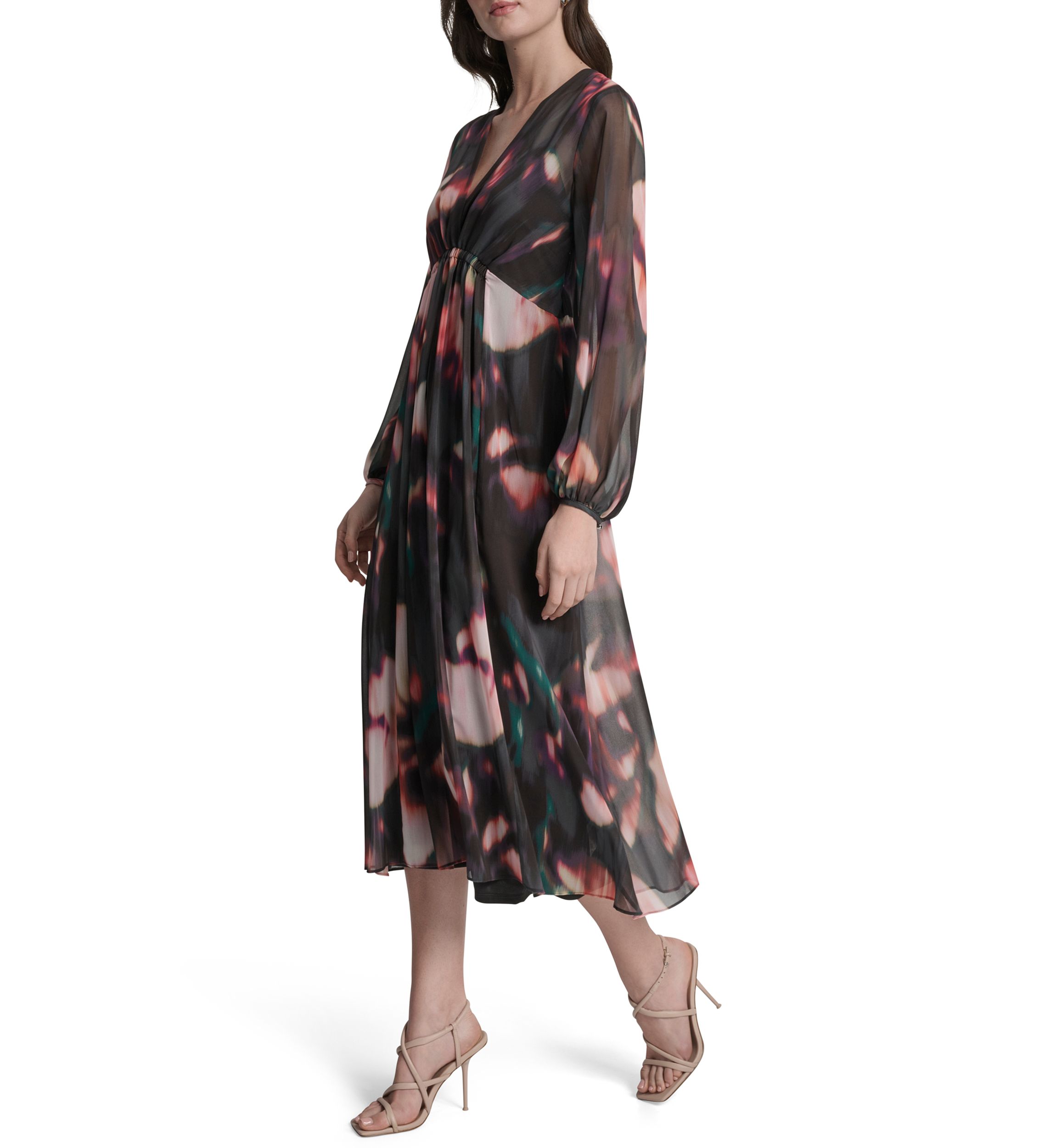 Womens Floral Print Chiffon A-Line Dress