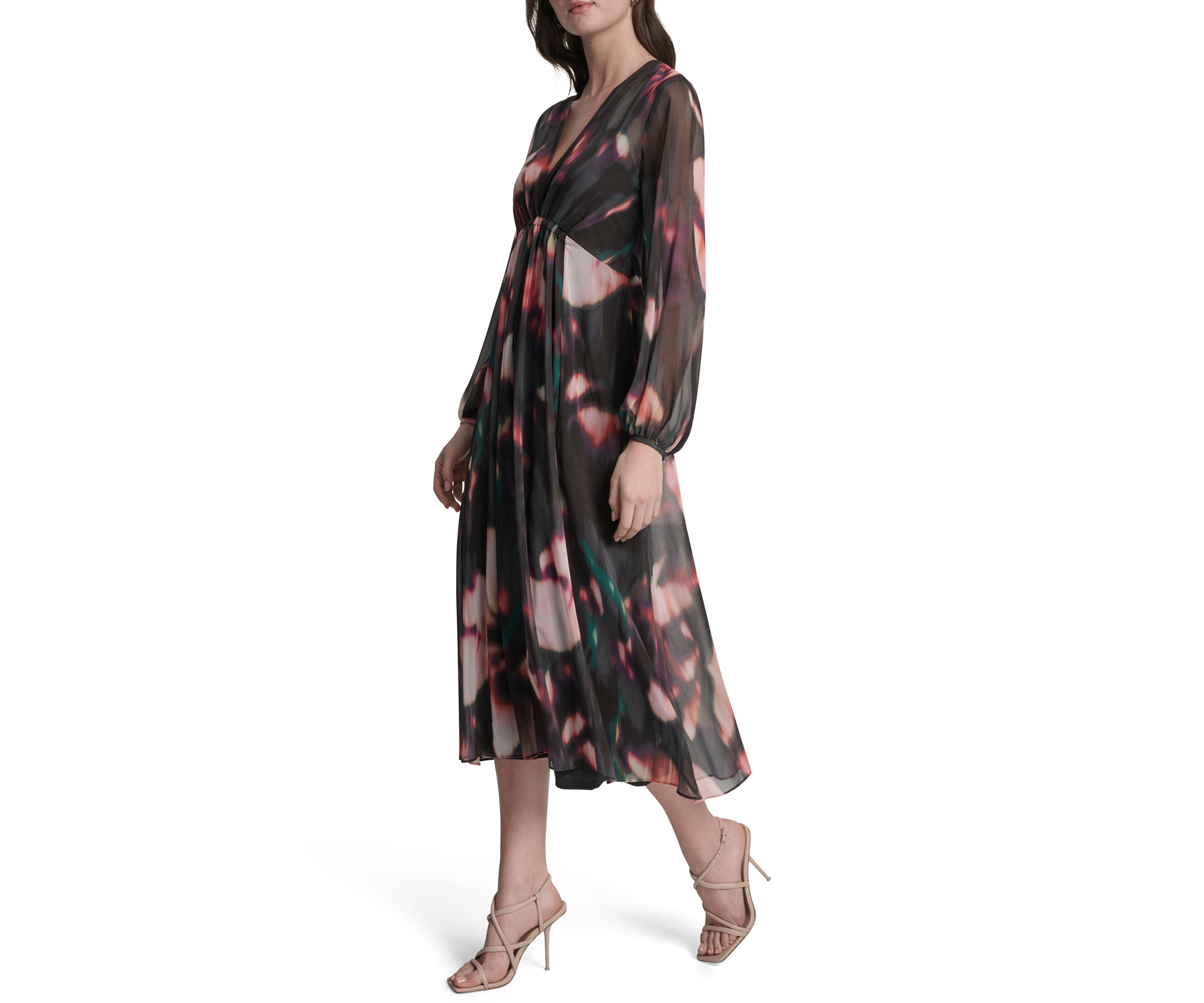 Womens Floral Print Chiffon A-Line Dress