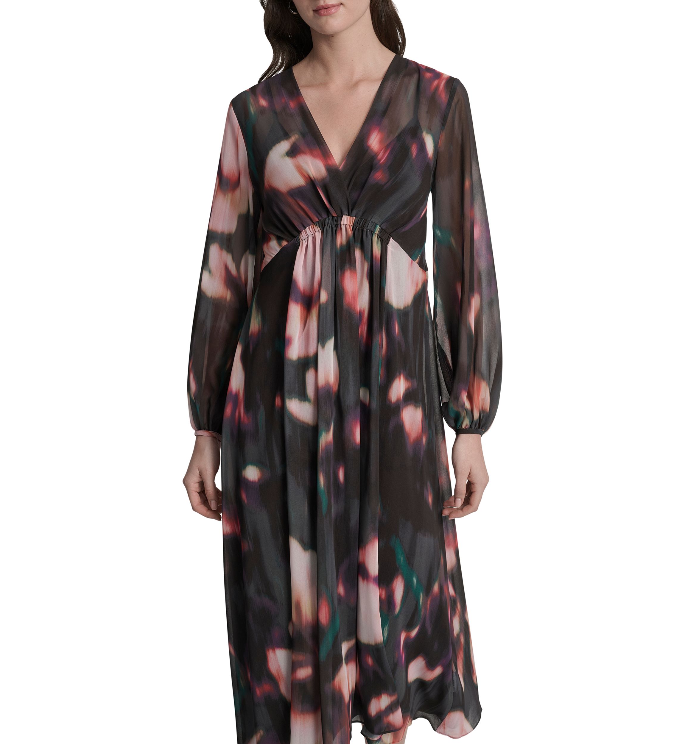Womens Floral Print Chiffon A-Line Dress