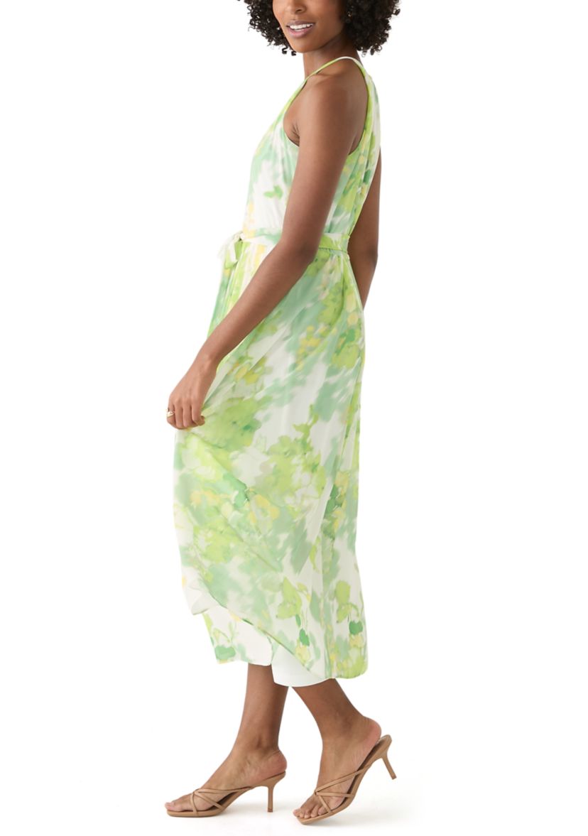 Womens Sleeveless Halter Floral Print Midi Fit and Flare Dress