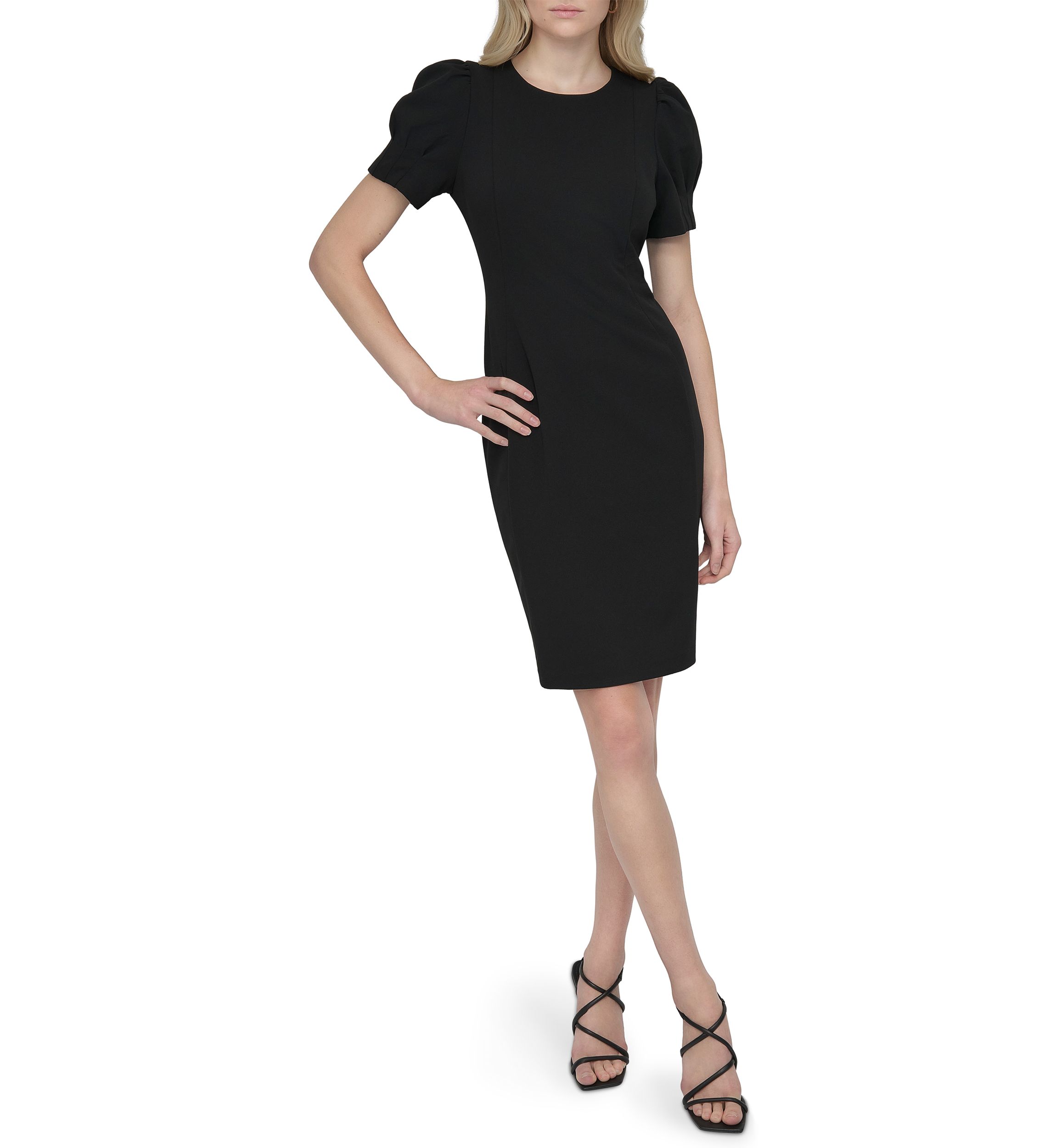 Womens Short Sleeve Crew Neck Solid Scuba Sheath Dress