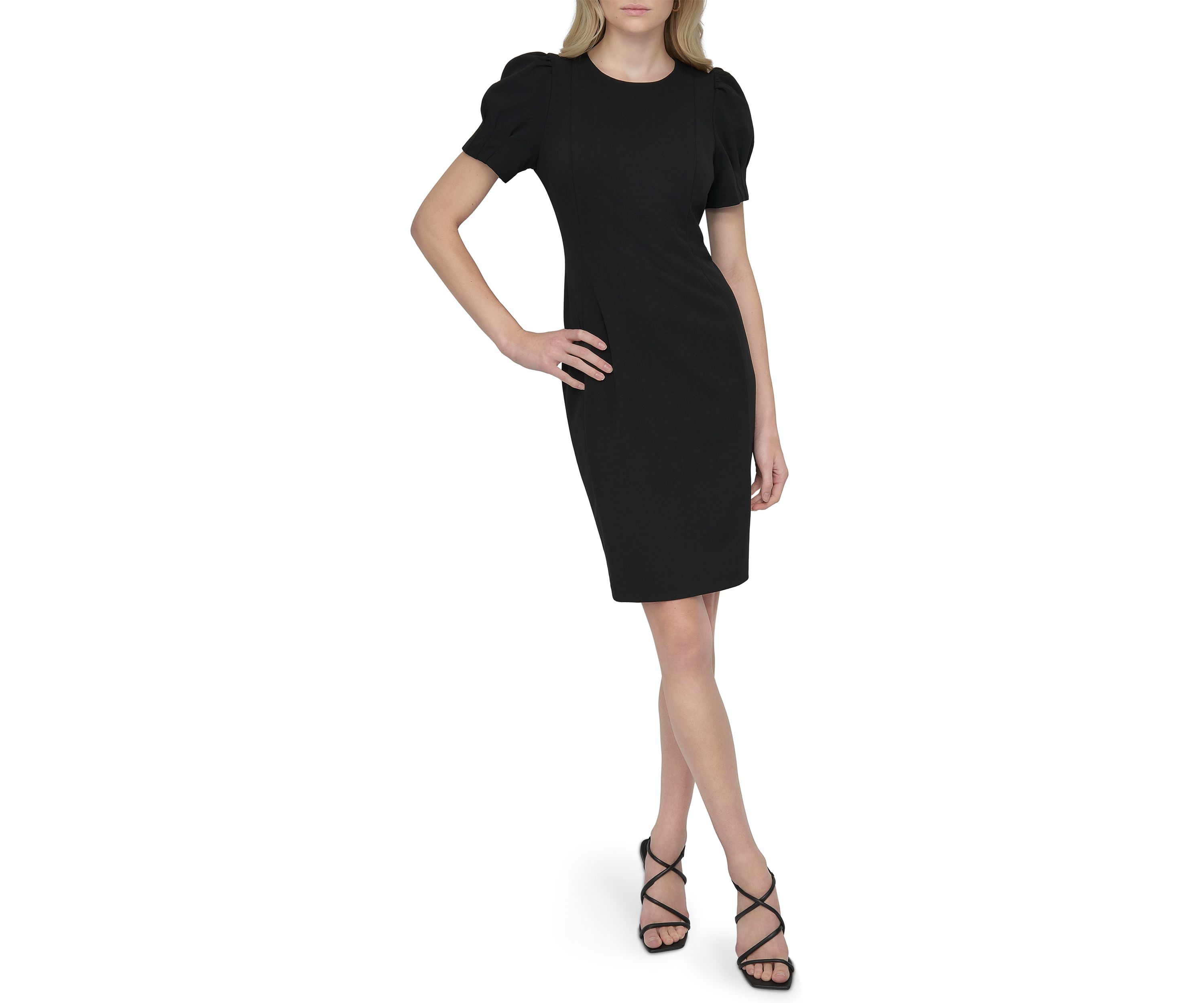 Womens Short Sleeve Crew Neck Solid Scuba Sheath Dress