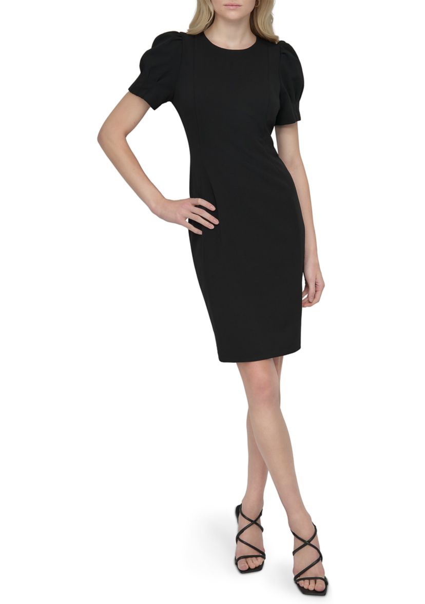 Womens Short Sleeve Crew Neck Solid Scuba Sheath Dress