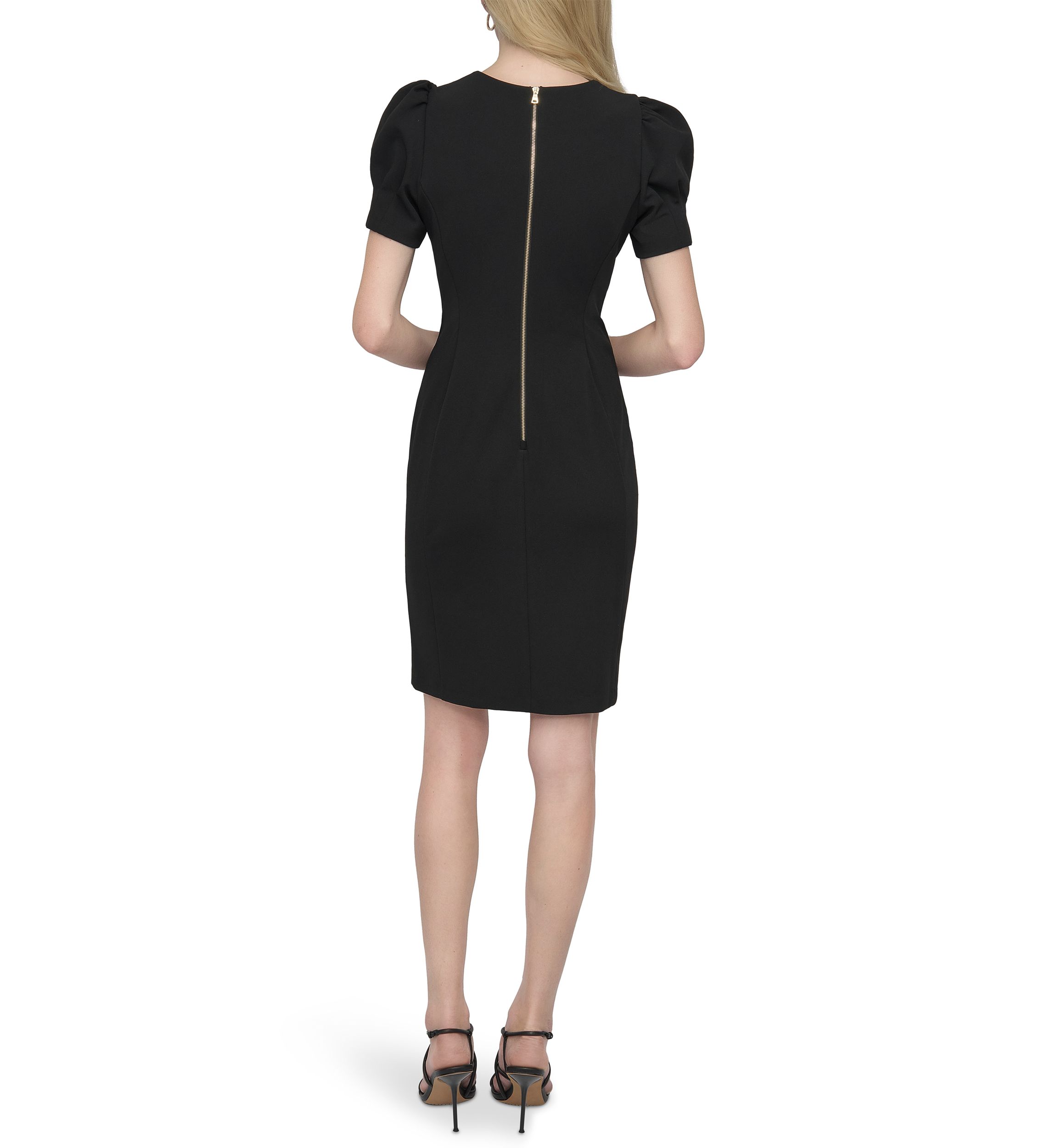 Womens Short Sleeve Crew Neck Solid Scuba Sheath Dress
