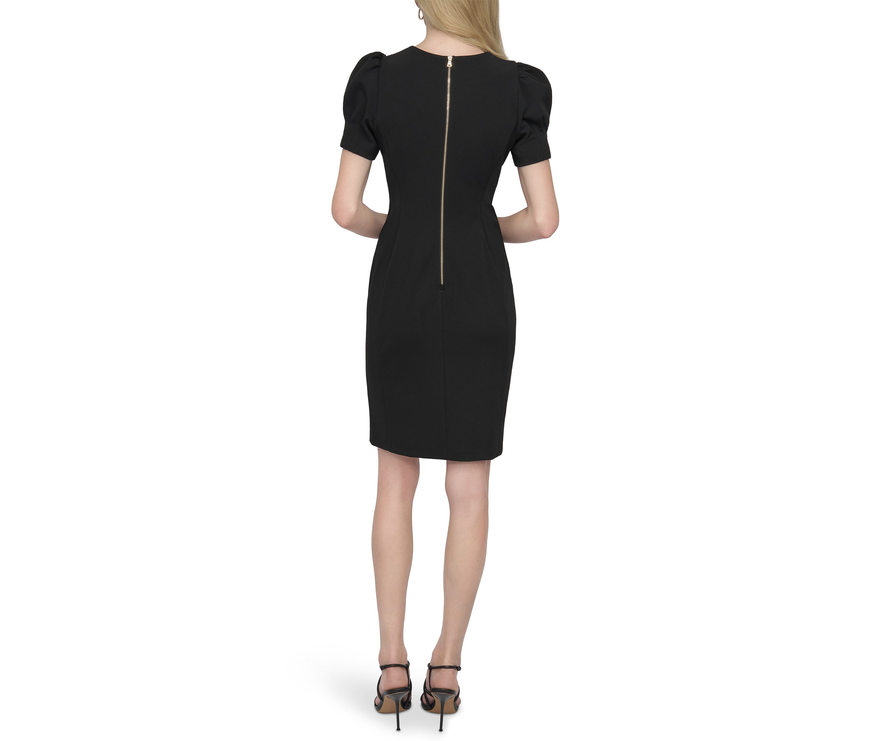 Womens Short Sleeve Crew Neck Solid Scuba Sheath Dress