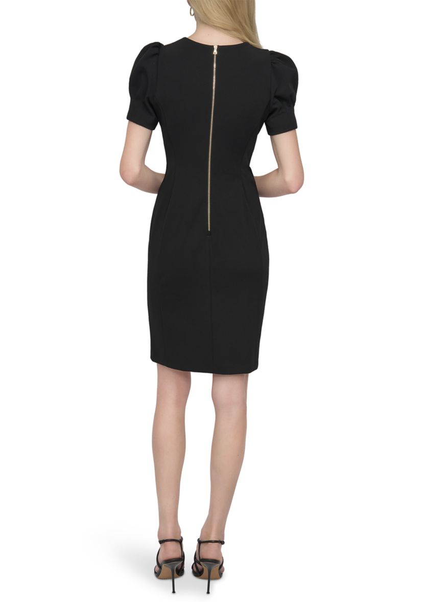 Womens Short Sleeve Crew Neck Solid Scuba Sheath Dress