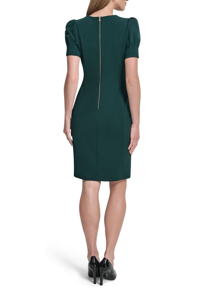 Womens Short Sleeve Crew Neck Solid Scuba Sheath Dress