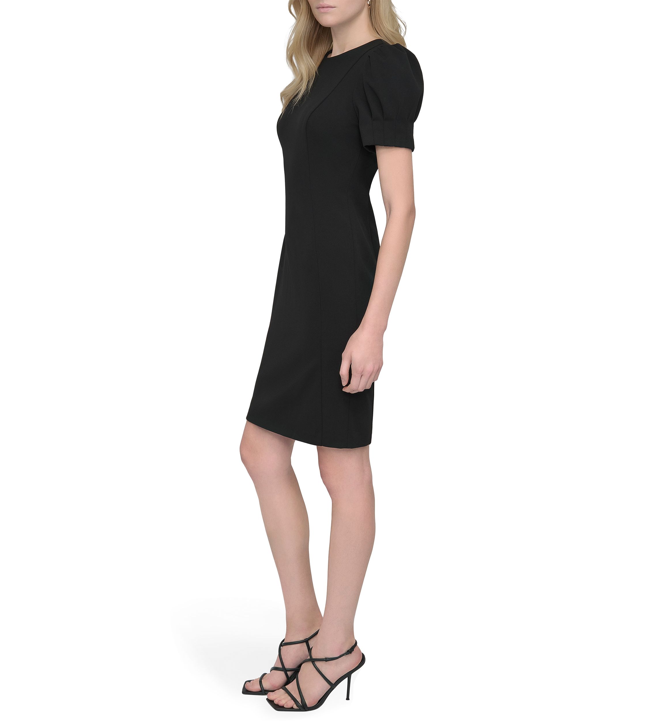 Womens Short Sleeve Crew Neck Solid Scuba Sheath Dress