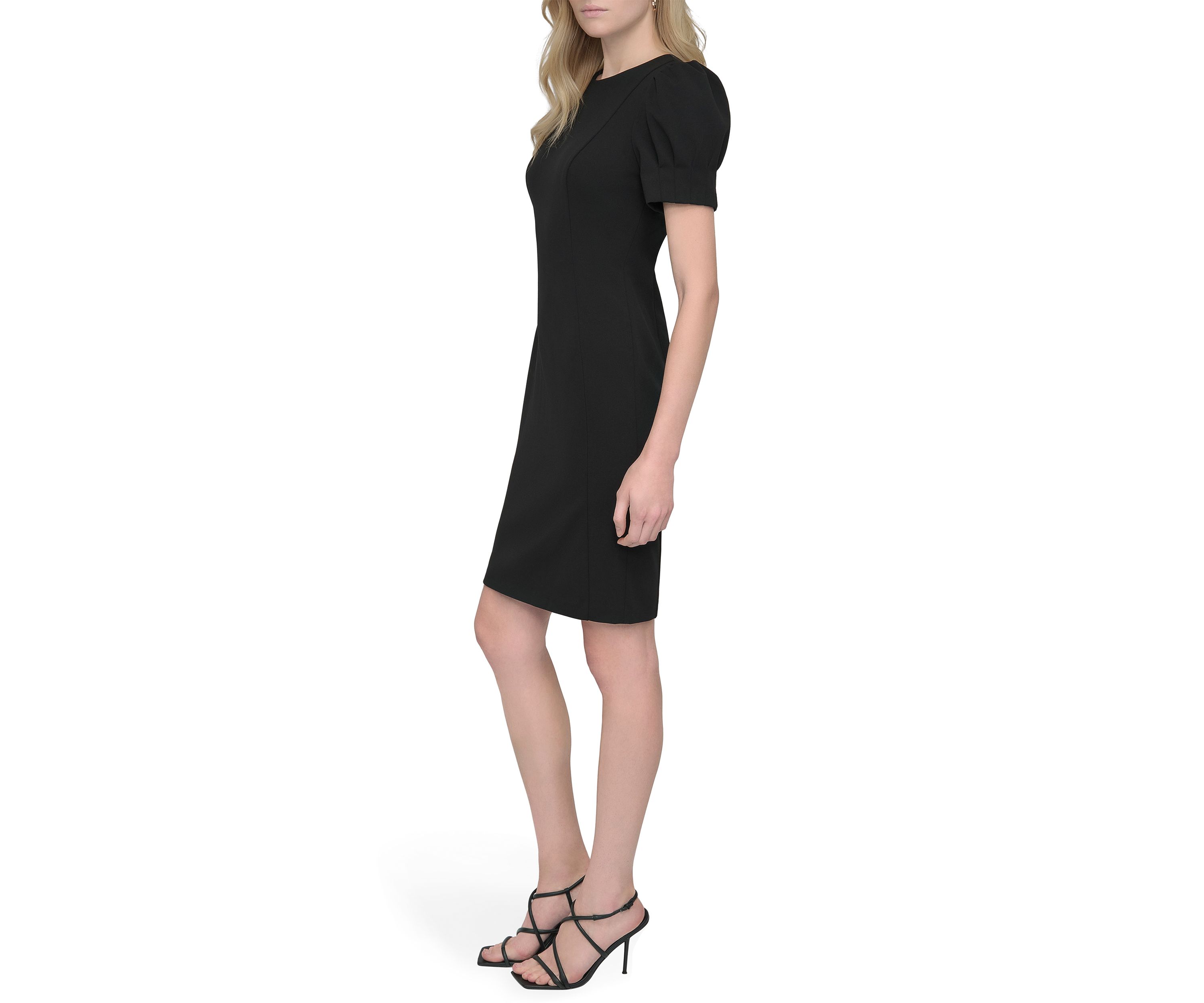 Womens Short Sleeve Crew Neck Solid Scuba Sheath Dress