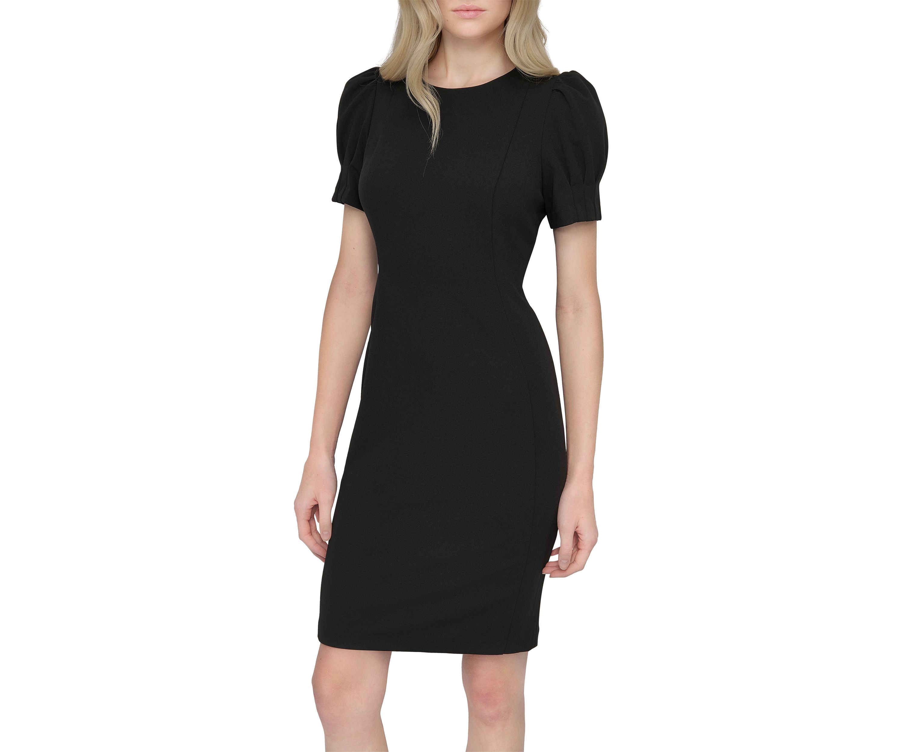Womens Short Sleeve Crew Neck Solid Scuba Sheath Dress
