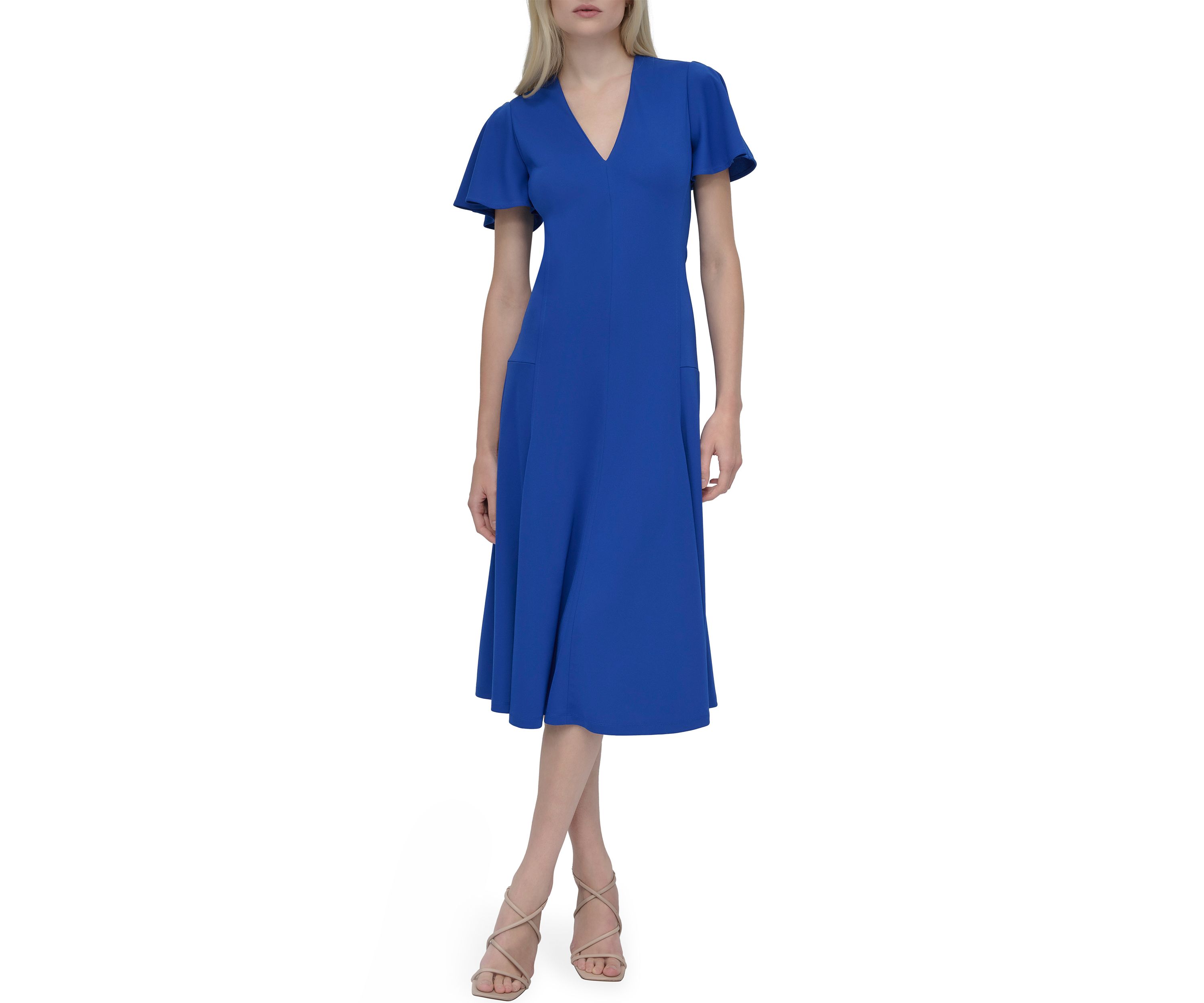 Womens Short Sleeve V-Neck Solid A-Line Dress