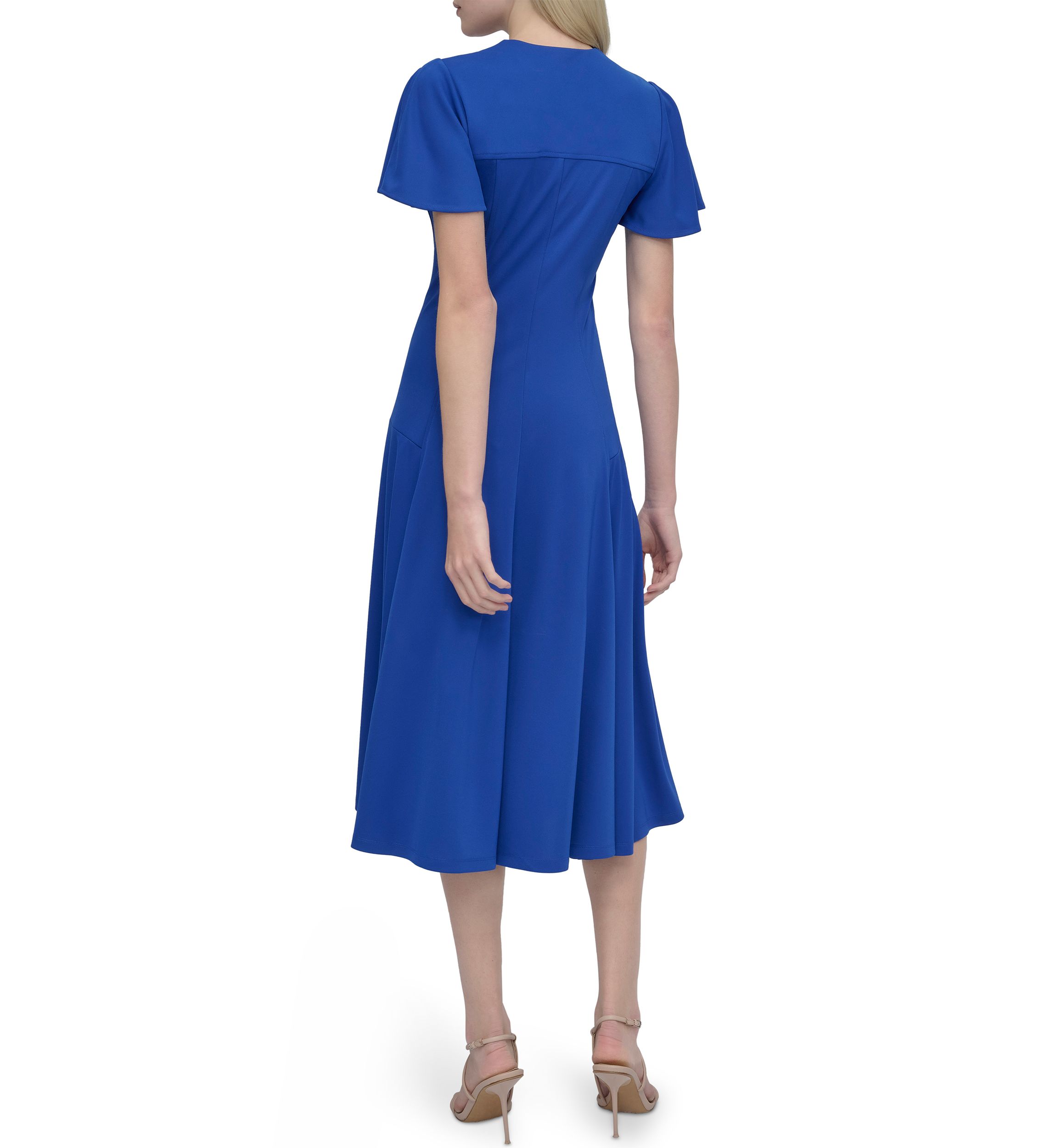 Womens Short Sleeve V-Neck Solid A-Line Dress