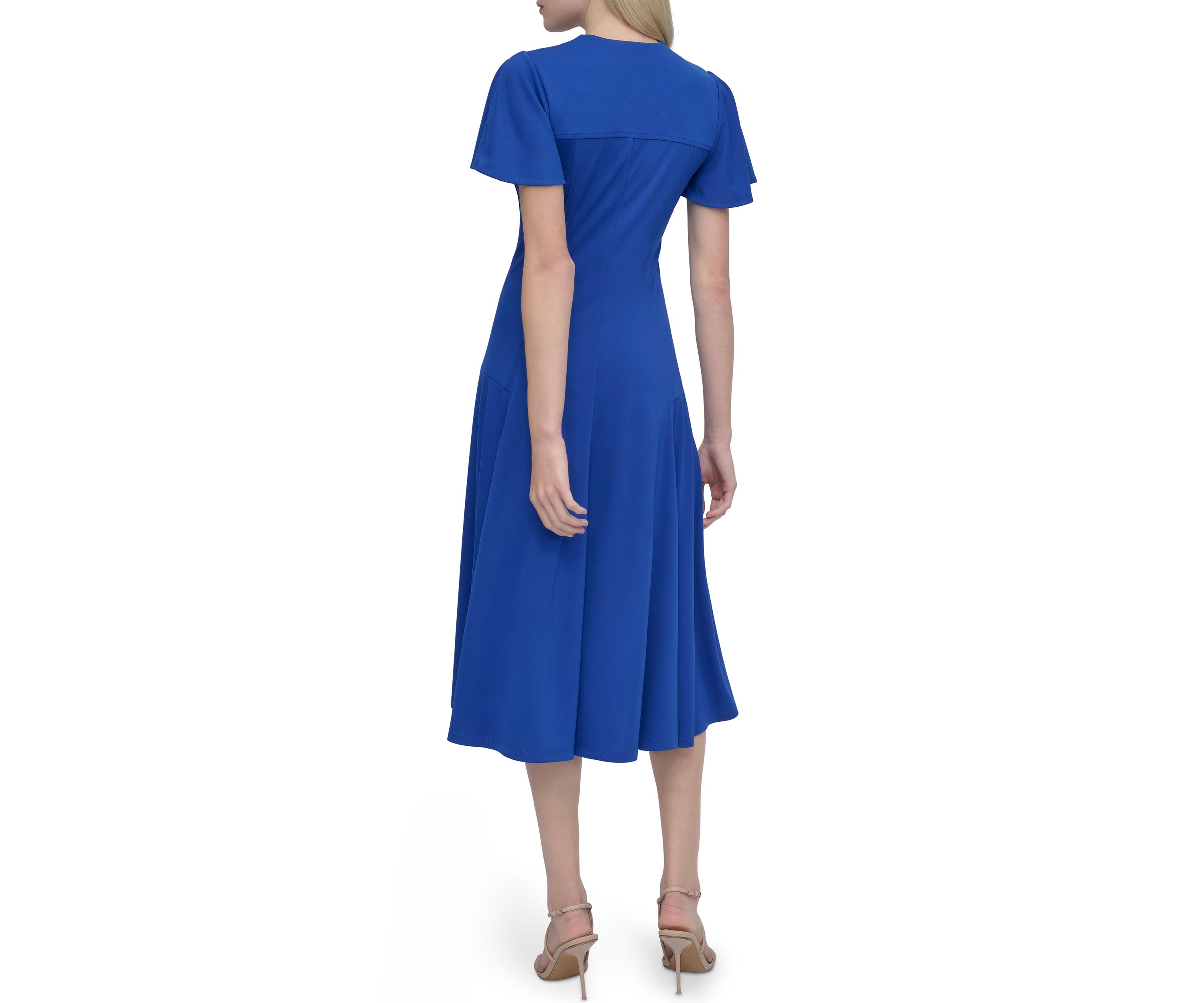 Womens Short Sleeve V-Neck Solid A-Line Dress