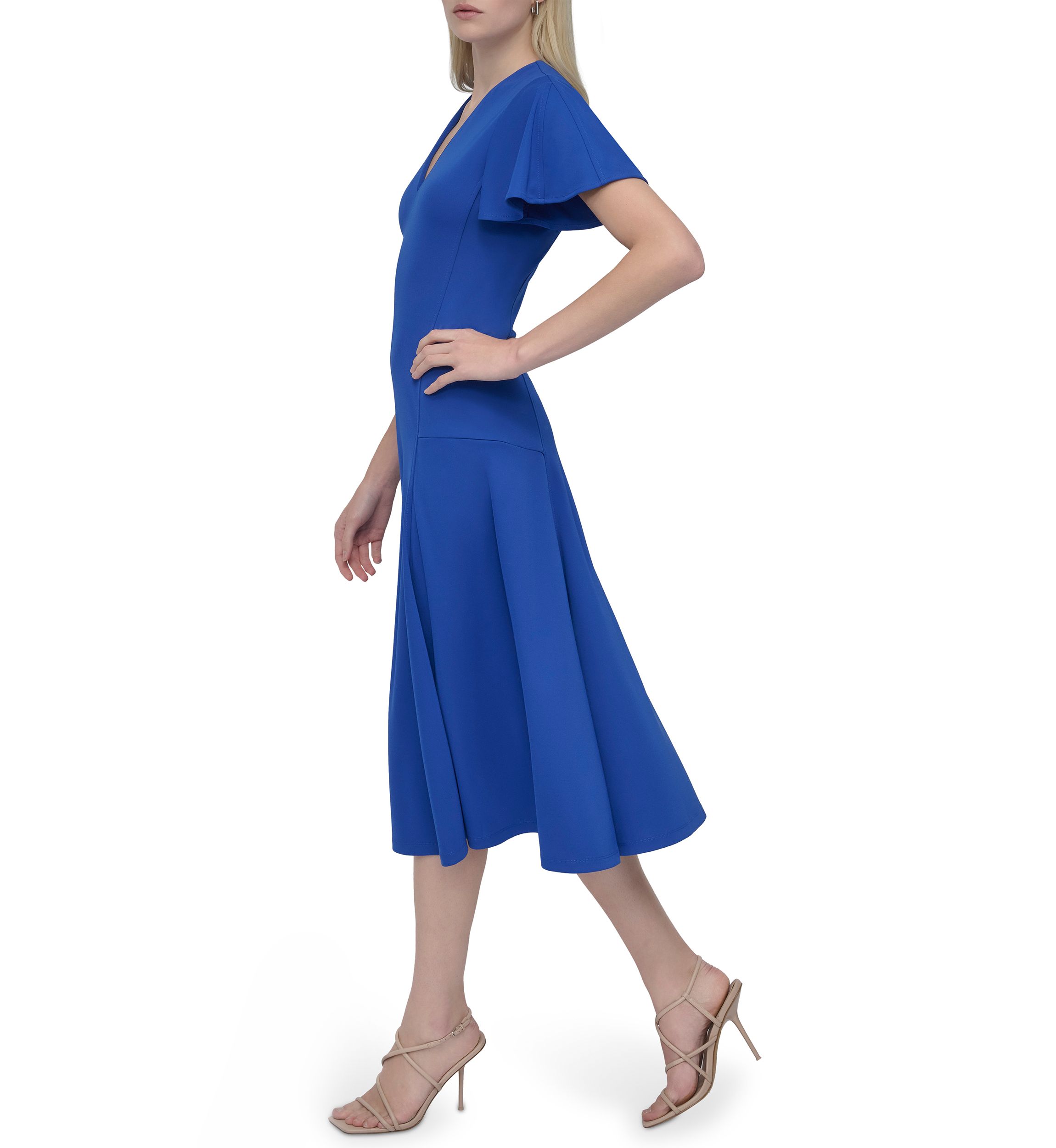 Womens Short Sleeve V-Neck Solid A-Line Dress