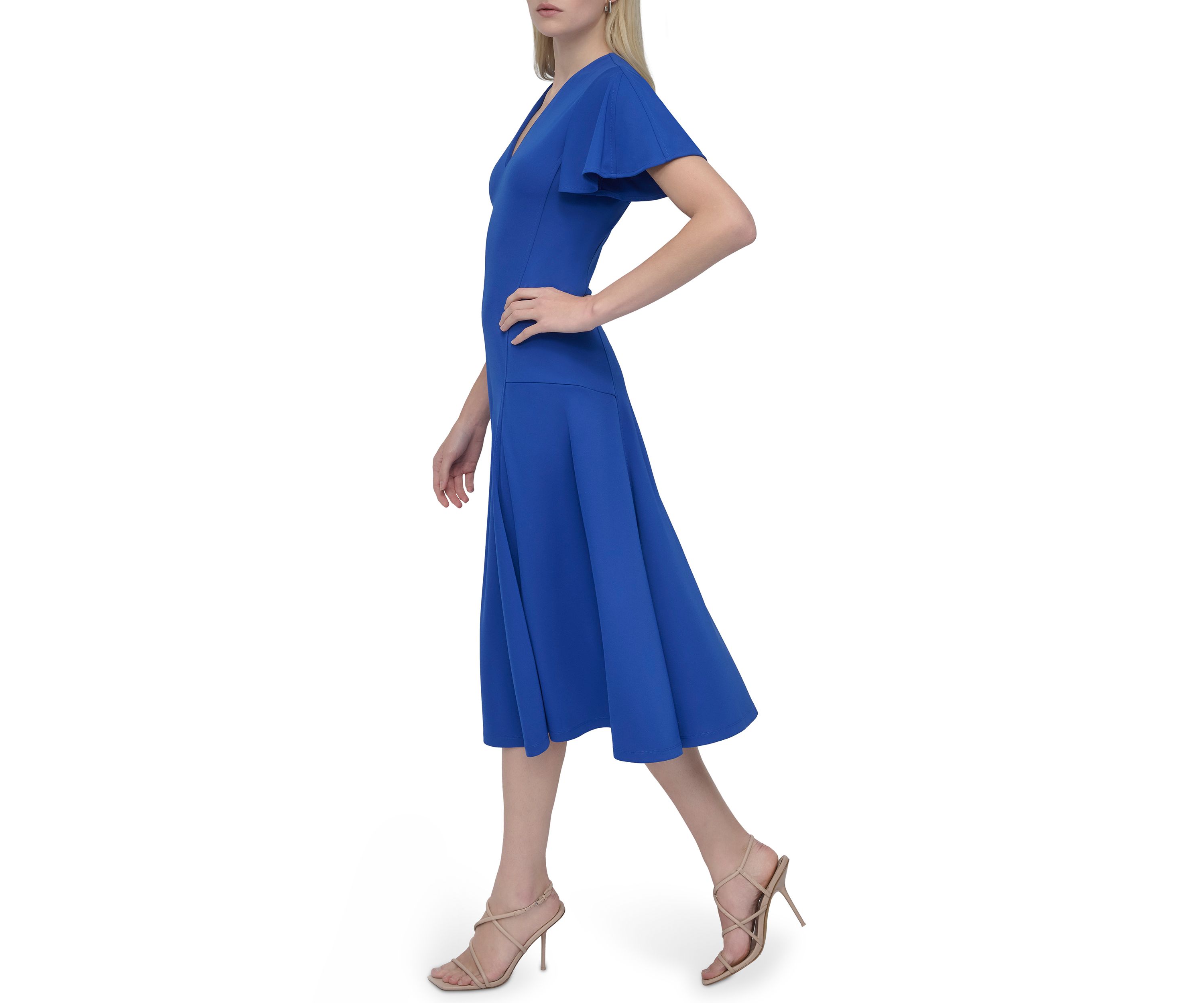 Womens Short Sleeve V-Neck Solid A-Line Dress