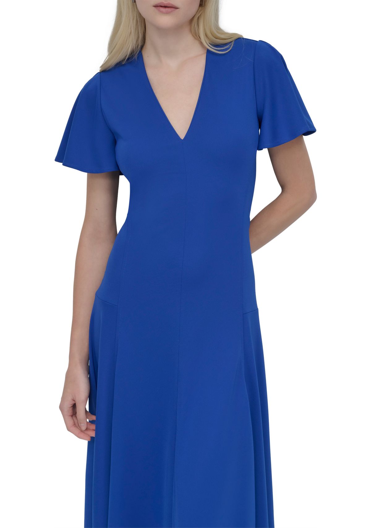 Womens Short Sleeve V-Neck Solid A-Line Dress