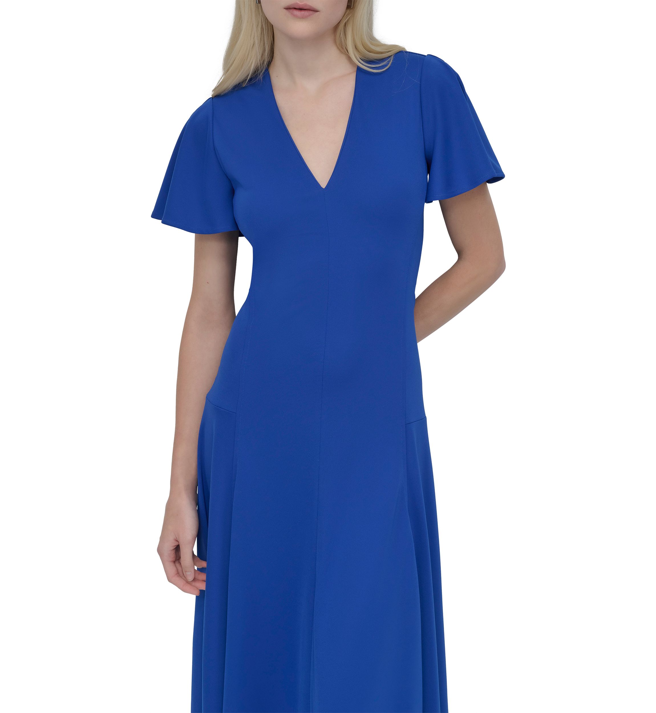 Womens Short Sleeve V-Neck Solid A-Line Dress