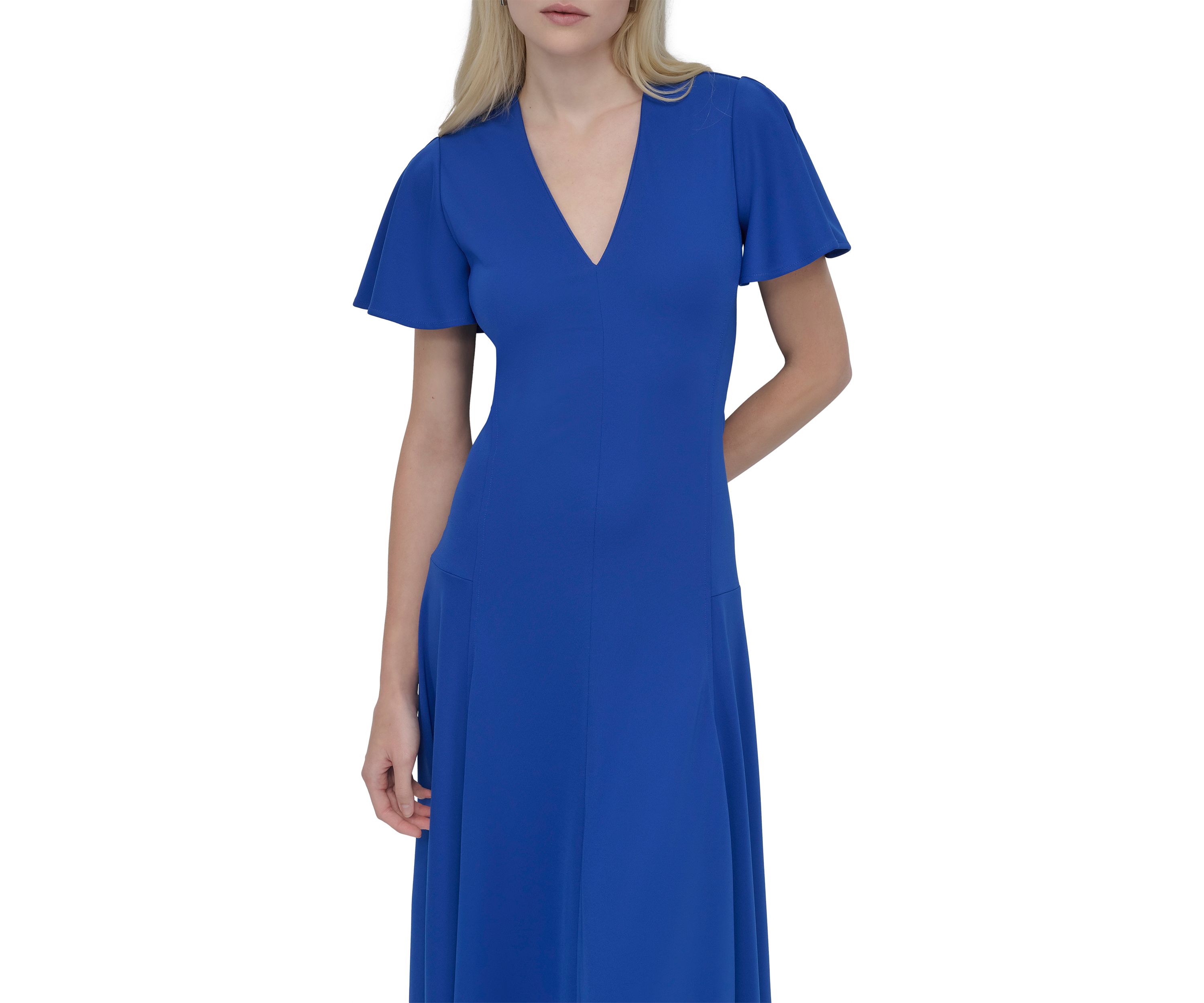 Womens Short Sleeve V-Neck Solid A-Line Dress