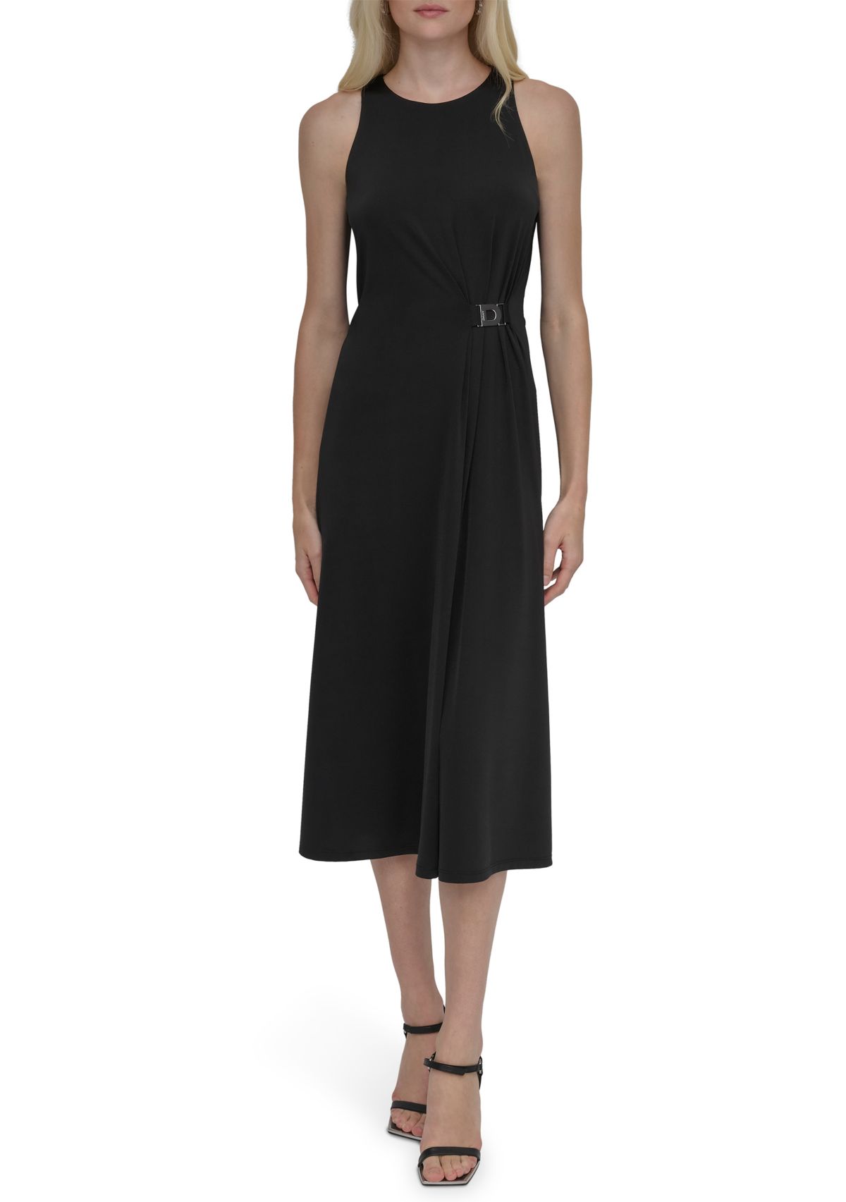 Womens Solid A-Line Midi Dress