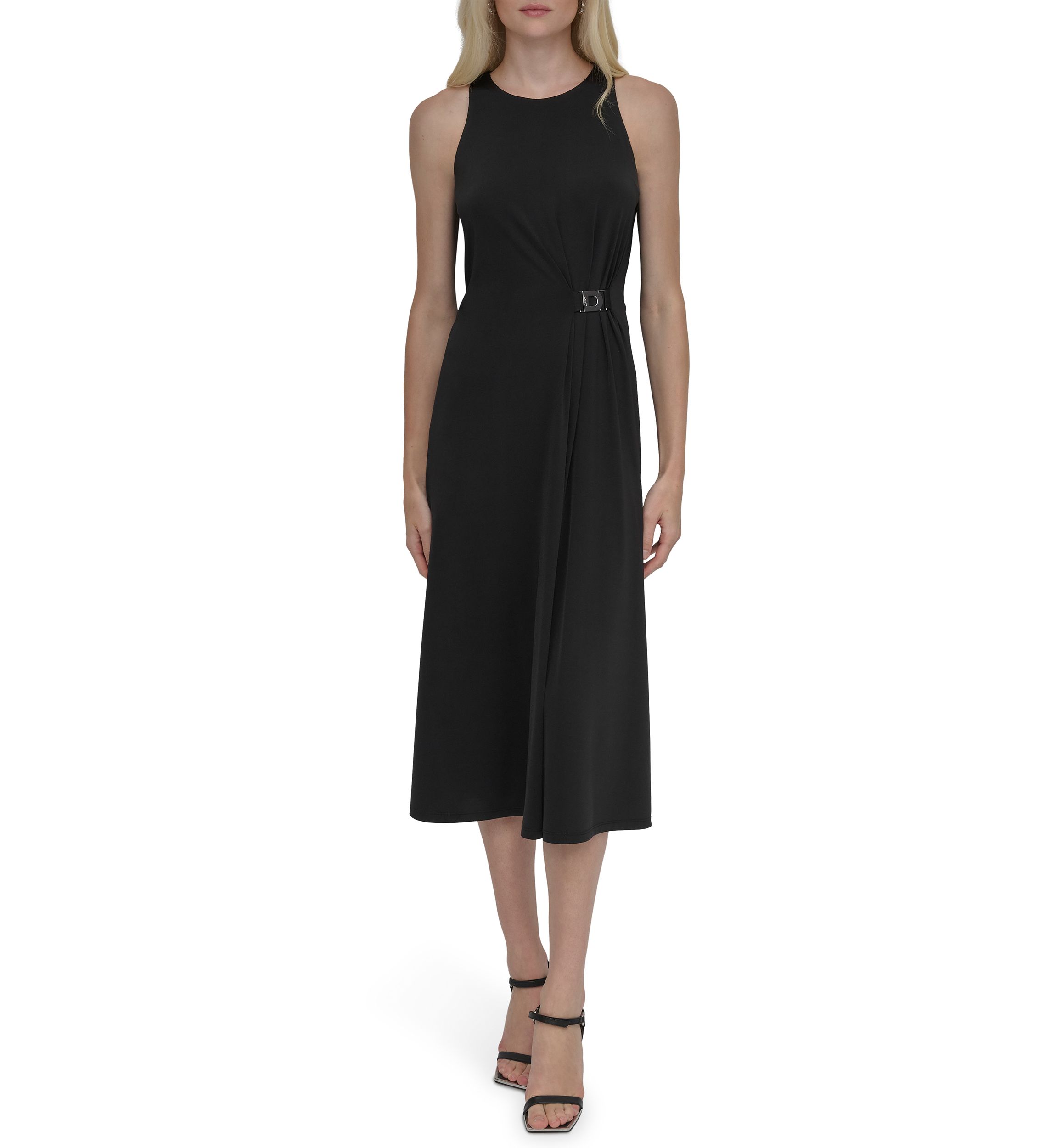Womens Solid A-Line Midi Dress