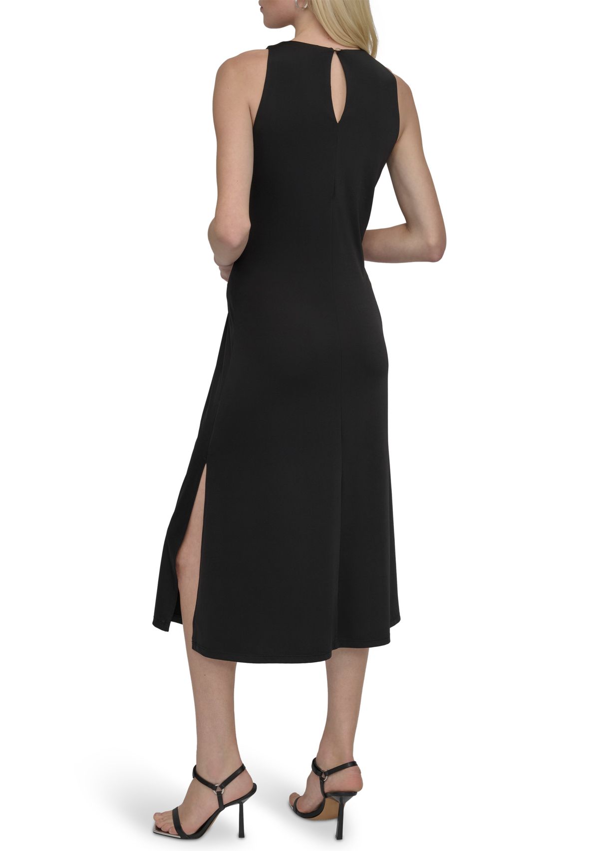 Womens Solid A-Line Midi Dress