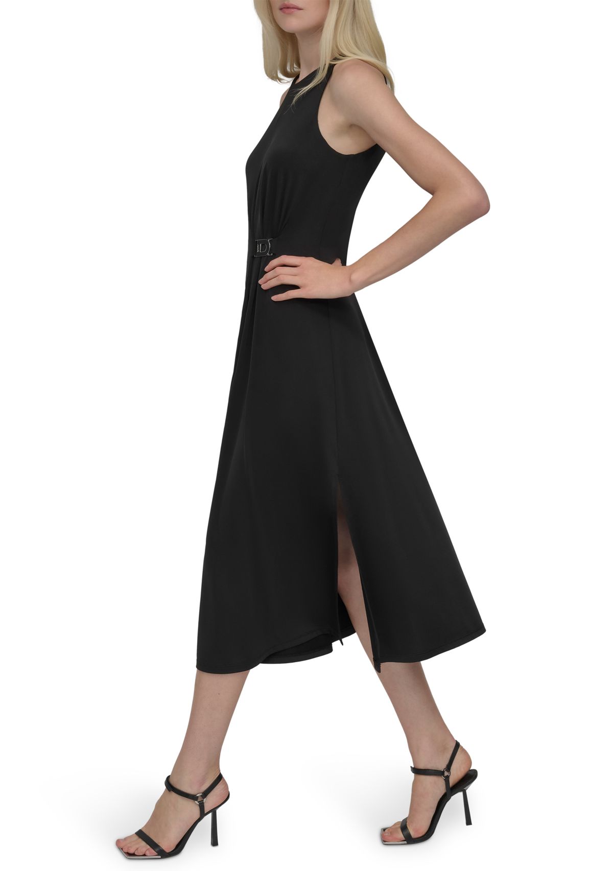 Womens Solid A-Line Midi Dress