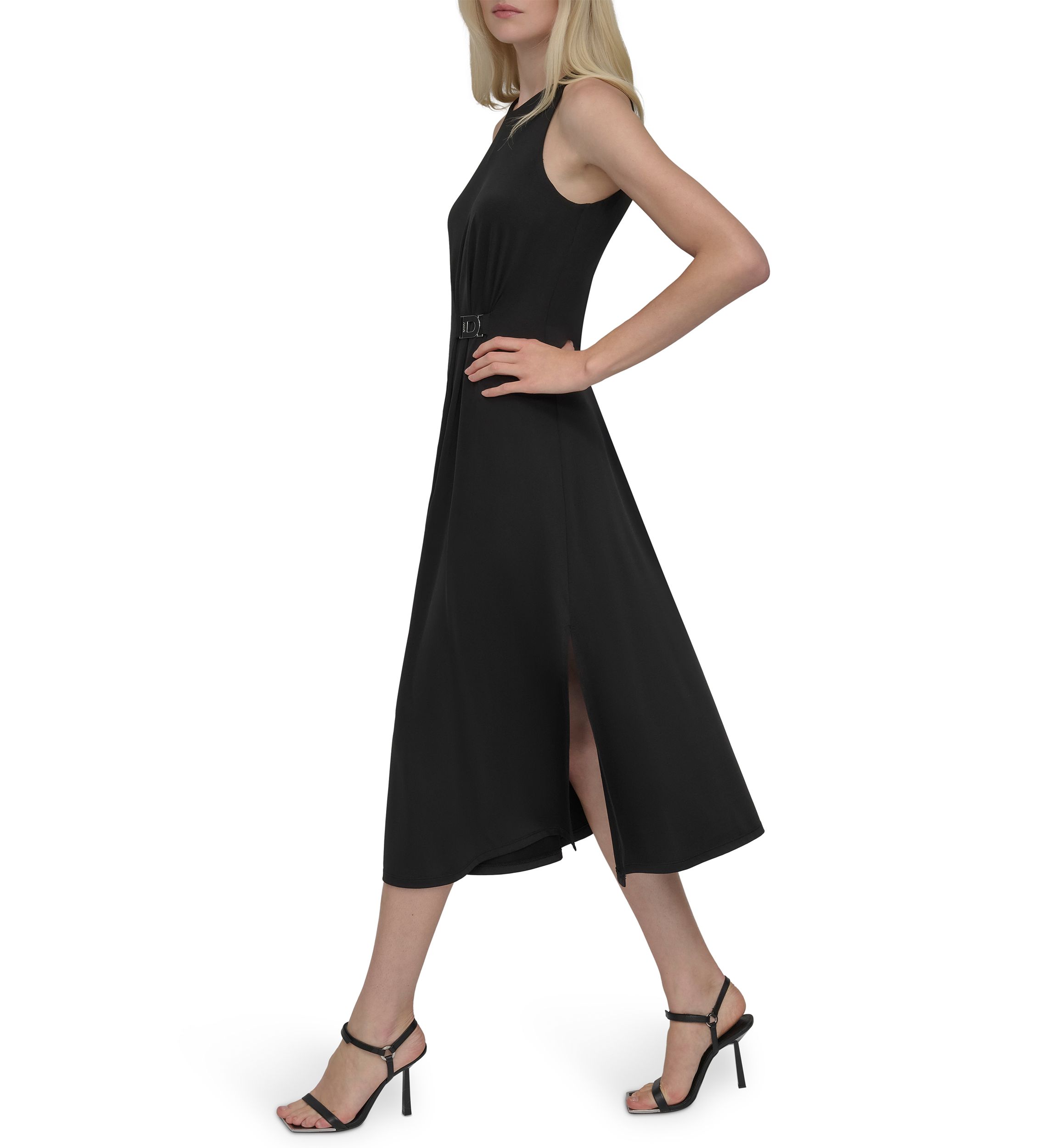 Womens Solid A-Line Midi Dress