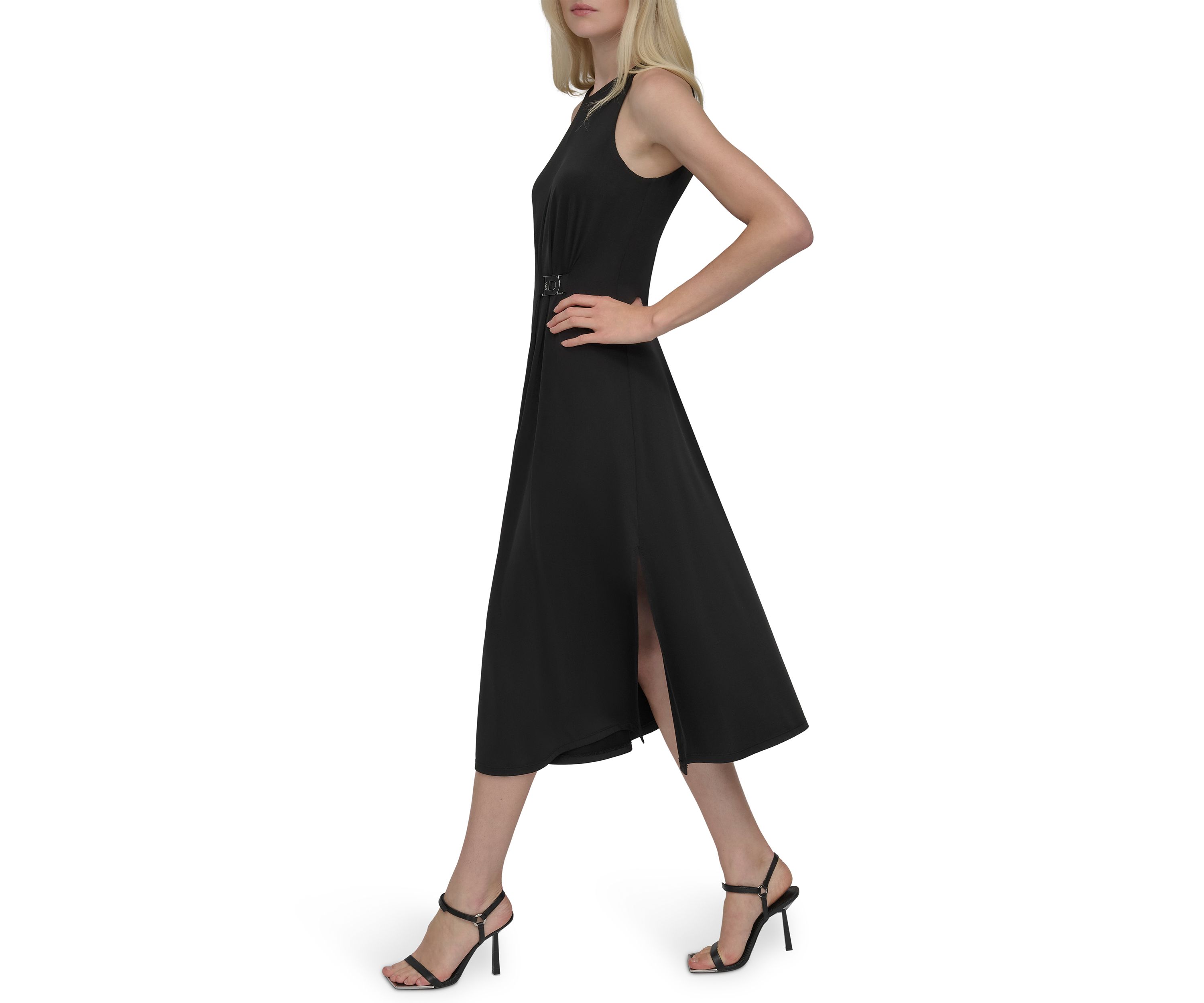 Womens Solid A-Line Midi Dress