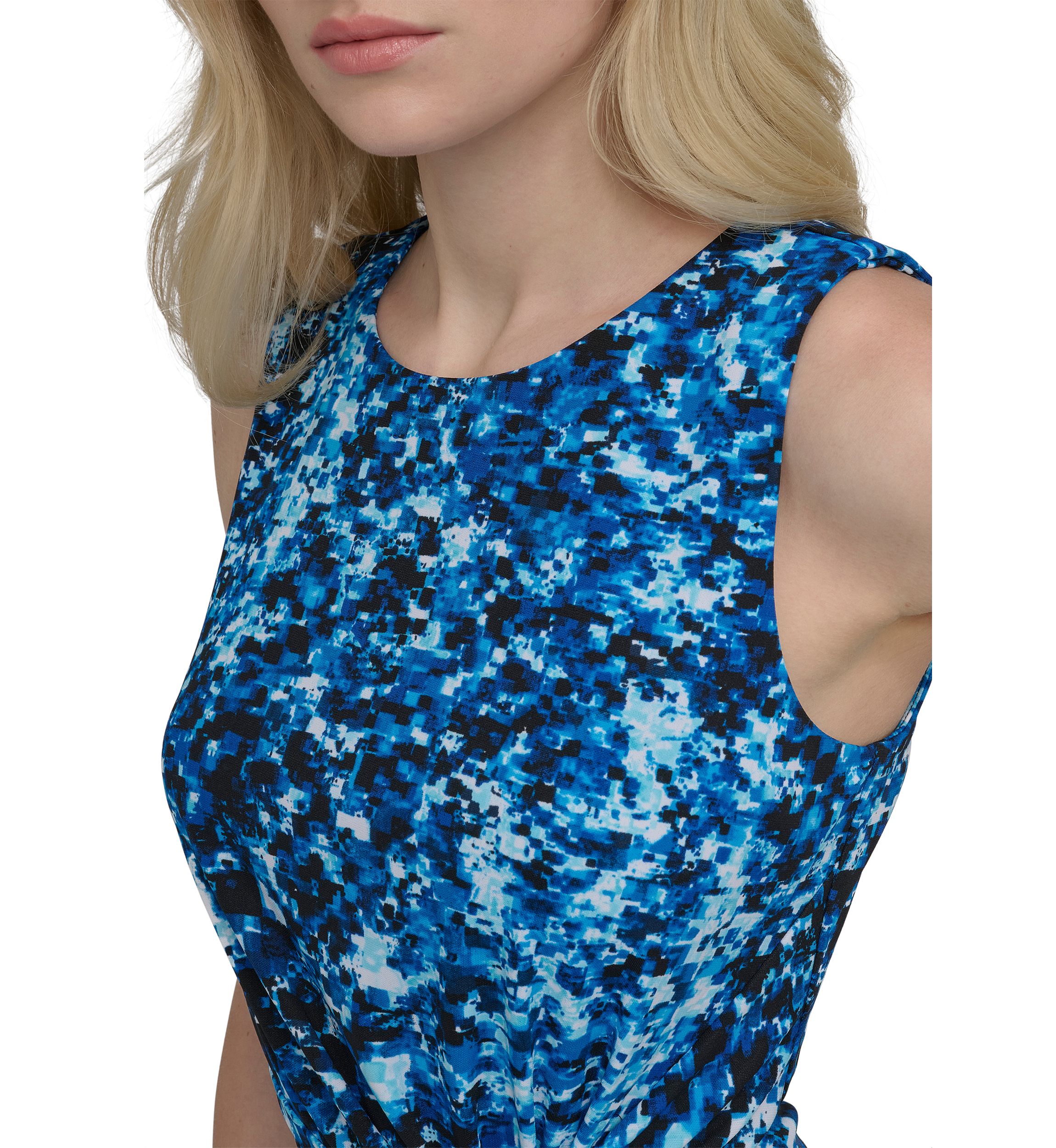 Womens Sleeveless Crew Neck Printed Sheath Dress