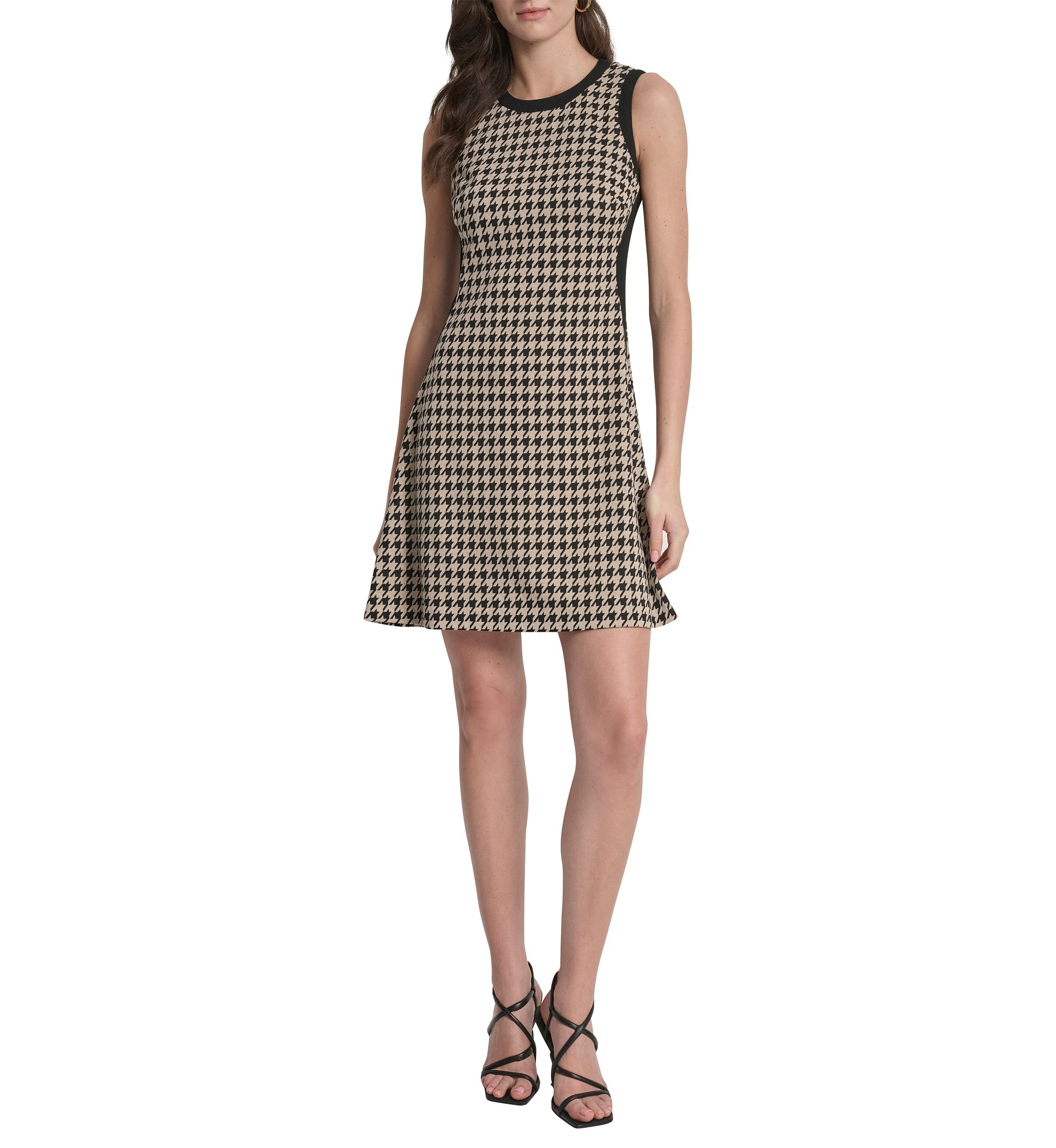 Womens Crew Neck Print Jacquard A-Line Dress