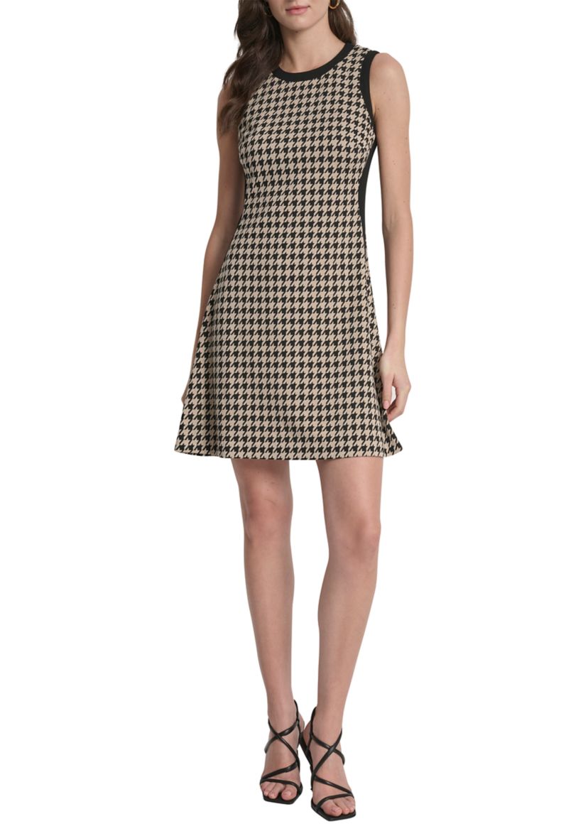 Womens Crew Neck Print Jacquard A-Line Dress