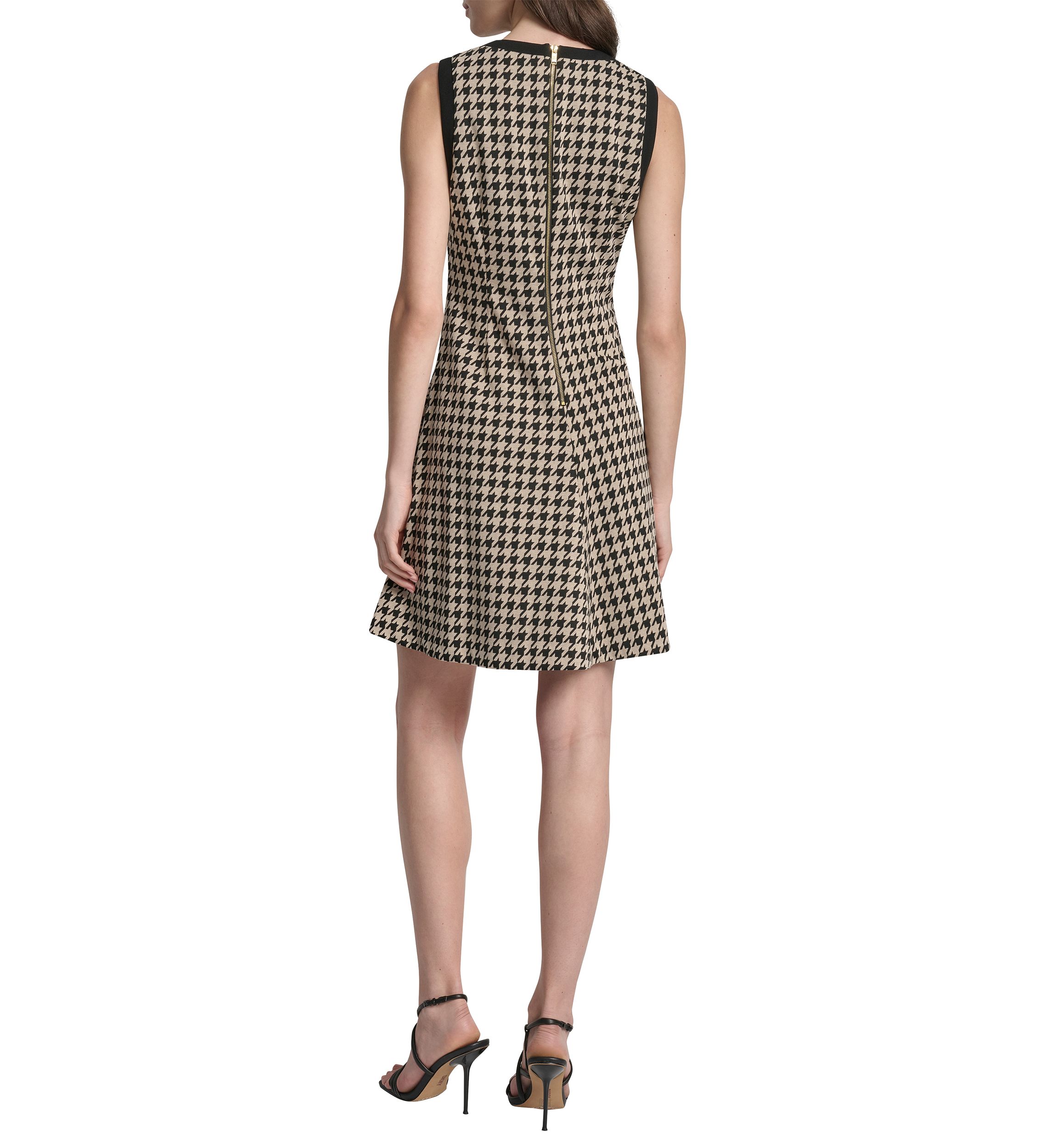 Womens Crew Neck Print Jacquard A-Line Dress