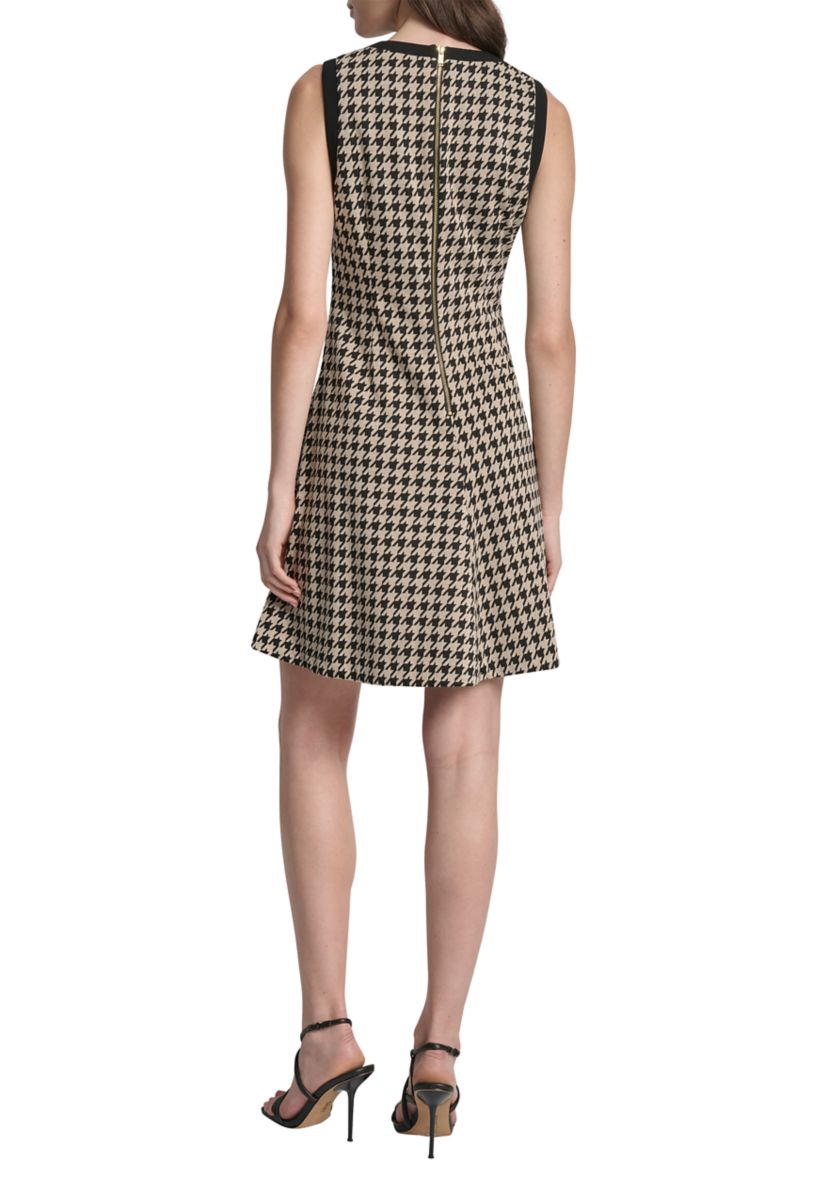 Womens Crew Neck Print Jacquard A-Line Dress