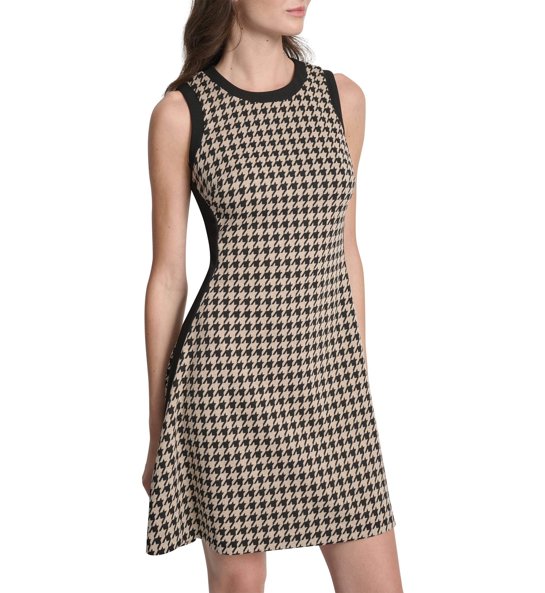 Womens Crew Neck Print Jacquard A-Line Dress